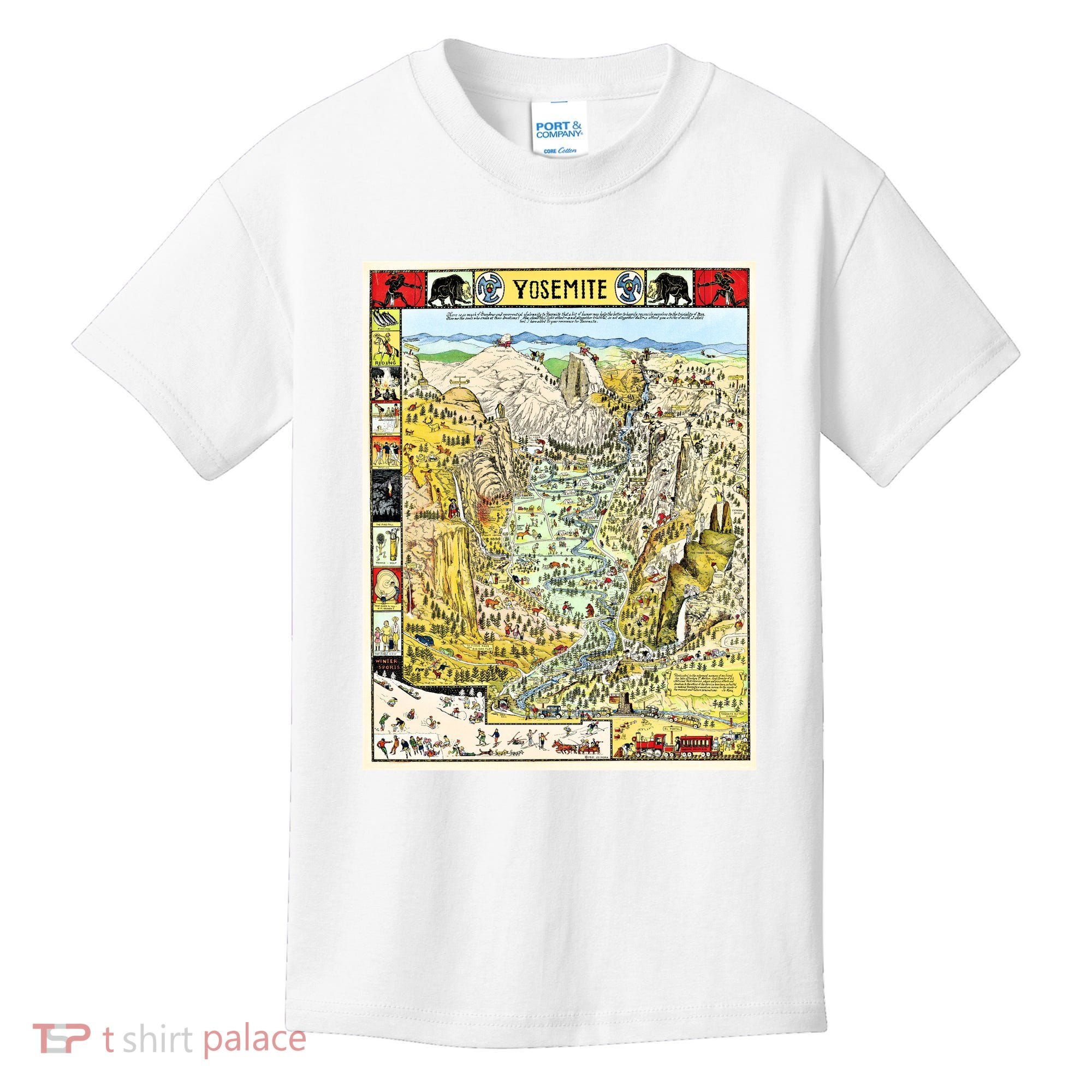 Yosemite National Park 1931 Decorative Pictorial Map Kids T-Shirt