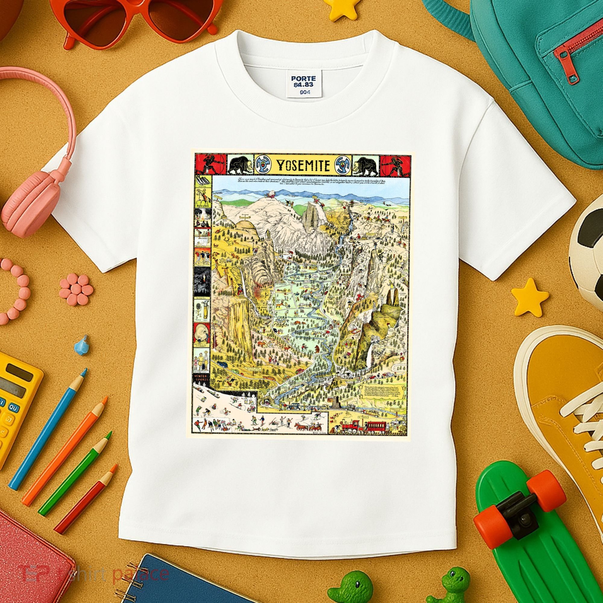 Yosemite National Park 1931 Decorative Pictorial Map Kids T-Shirt