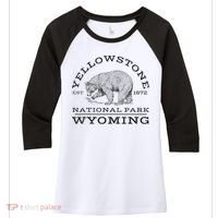 Yellowstone National Park Bear Wyoming Hike Outdoors Women's Tri-Blend 3/4-Sleeve Raglan Shirt thumb 0