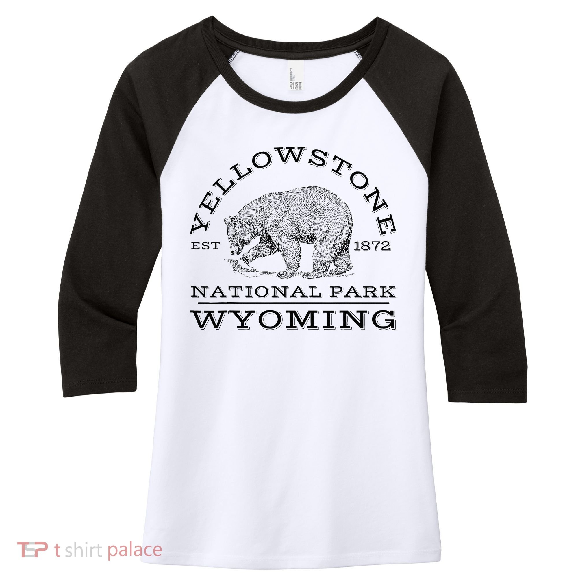 Yellowstone National Park Bear Wyoming Hike Outdoors Women's Tri-Blend 3/4-Sleeve Raglan Shirt