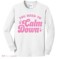You Need To Calm Down Groovy Retro Cute Funny Kids Long Sleeve Shirt thumb 0