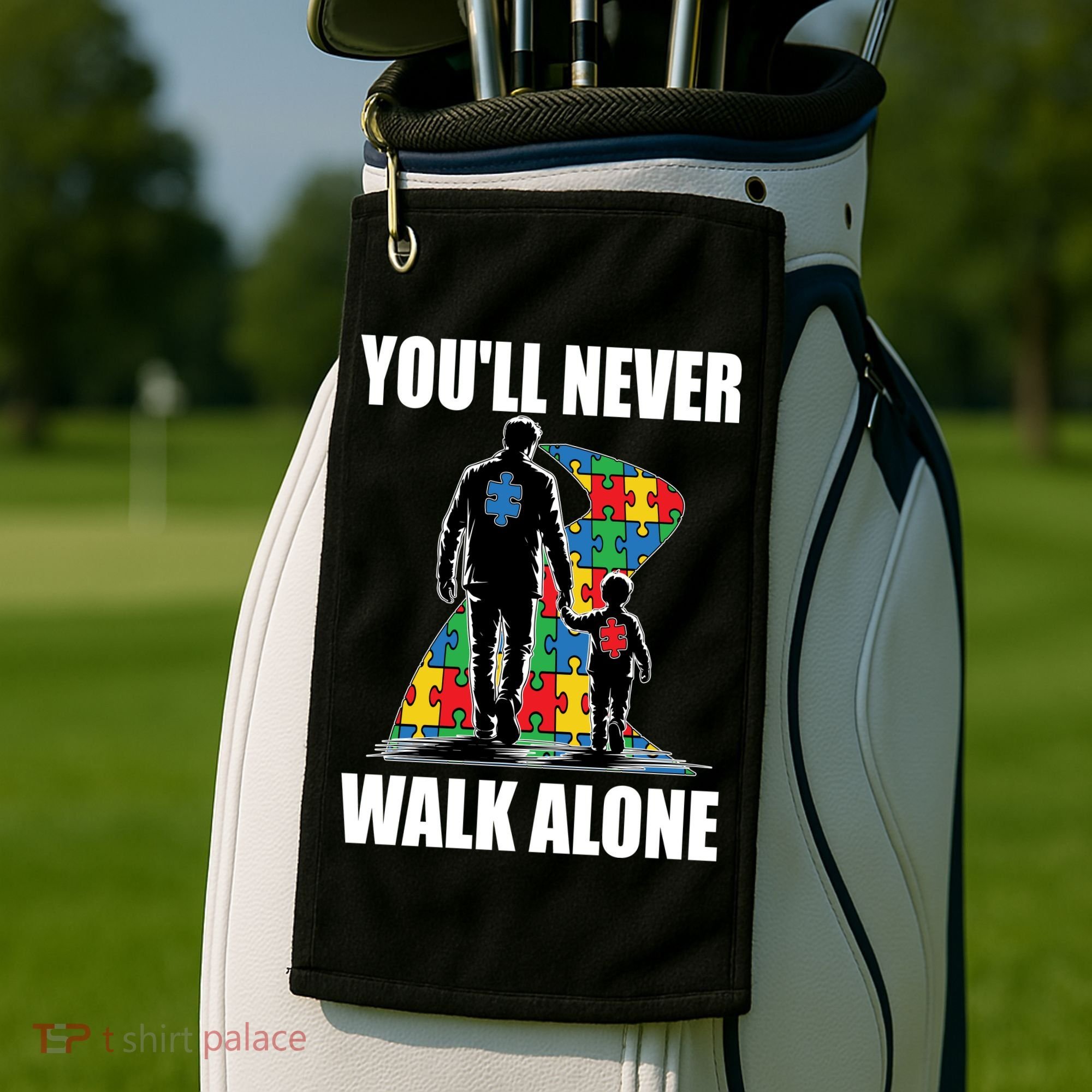 You'll Never Walk Alone Autism Awareness Dad Golf Towel