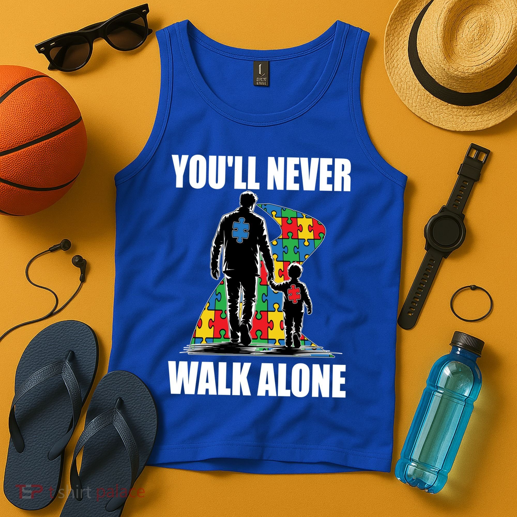You'll Never Walk Alone Autism Awareness Dad Tank Top