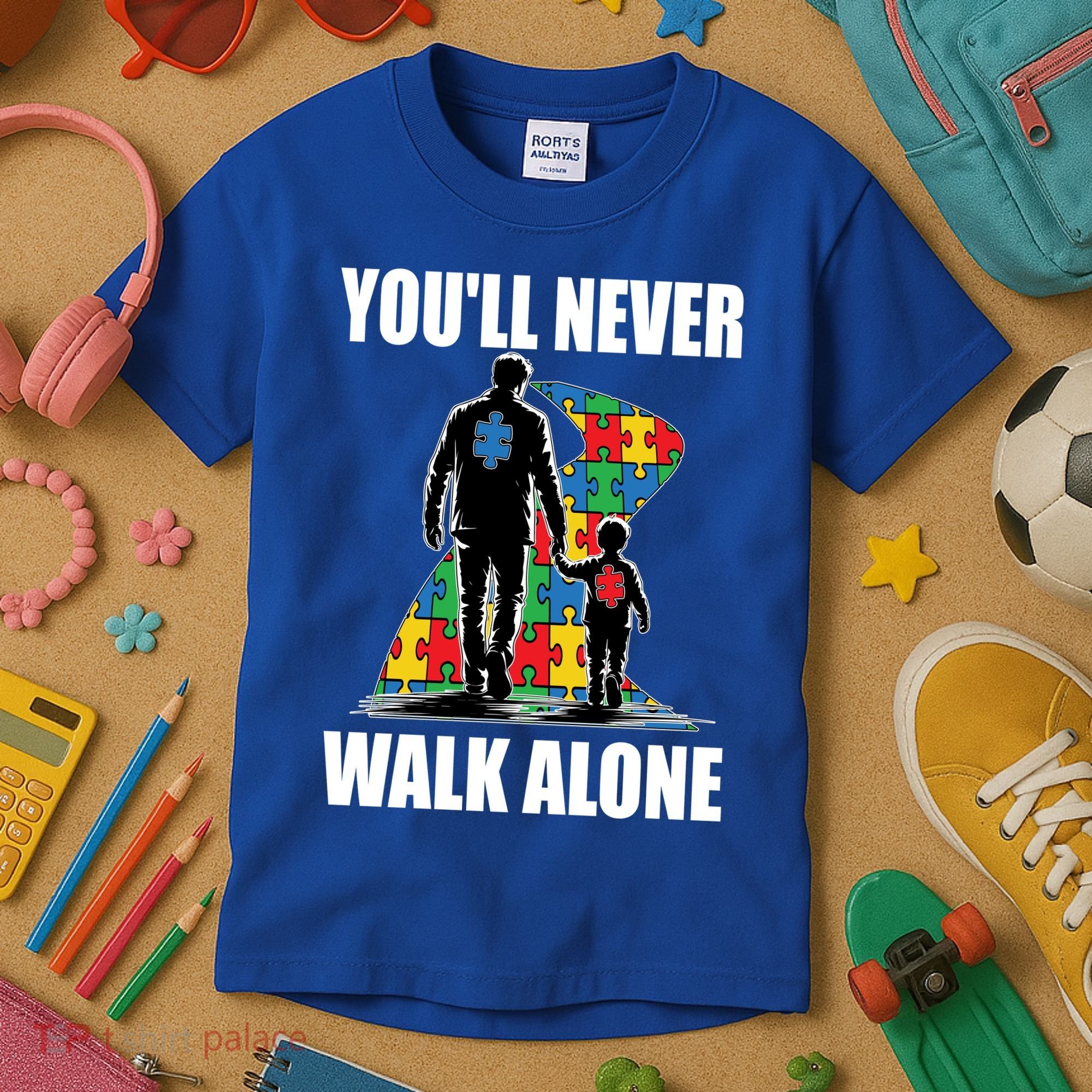 You'll Never Walk Alone Autism Awareness Dad Kids T-Shirt