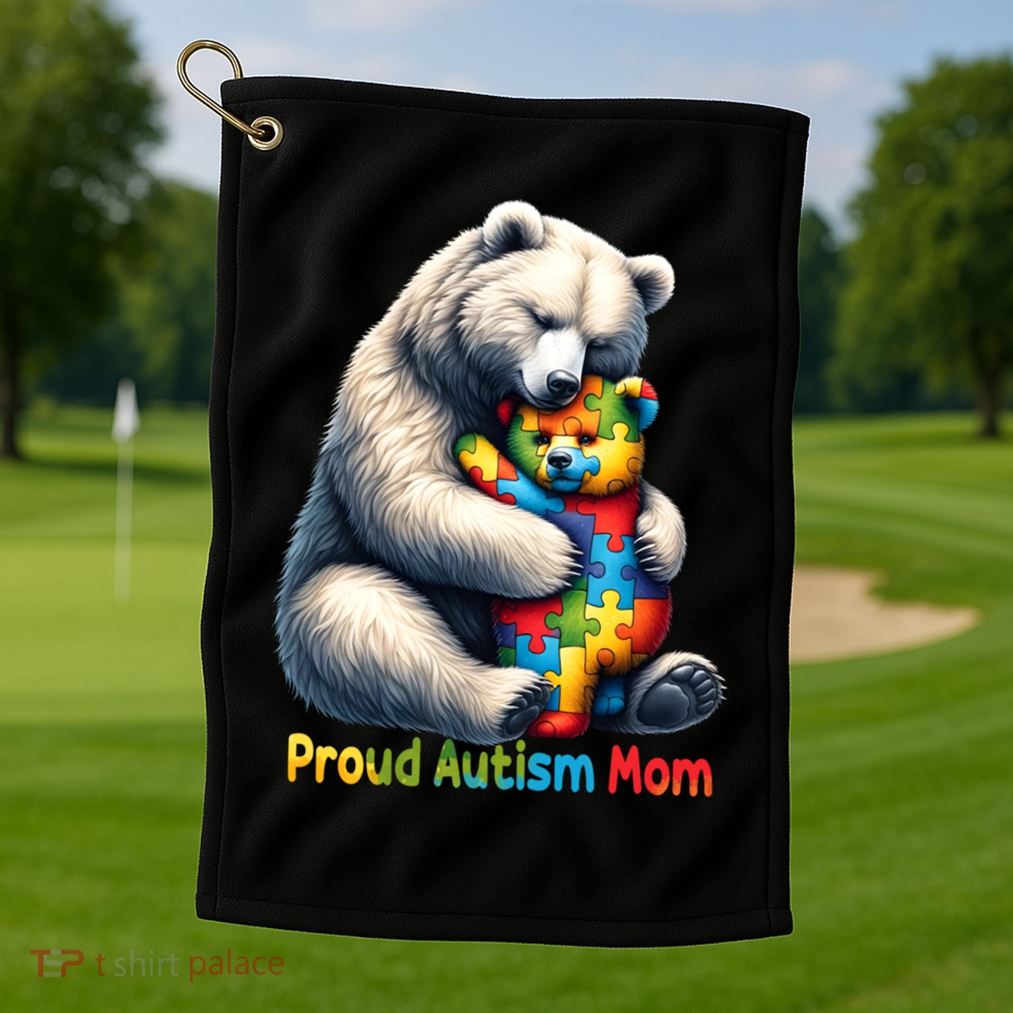 You'll Never Walk-Alone Autism Mama Mom Bear Support Autism Funny Gift Golf Towel
