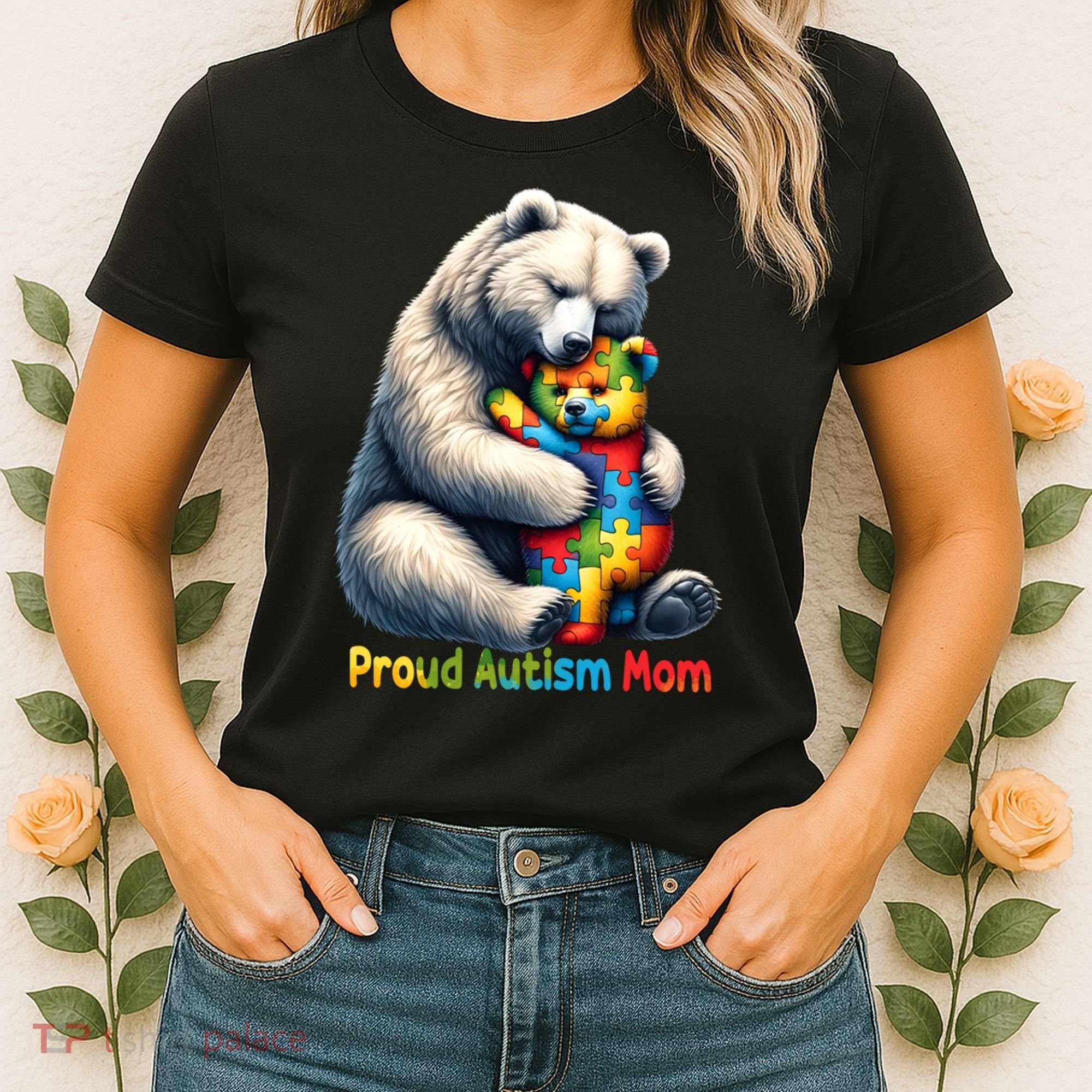 You'll Never Walk-Alone Autism Mama Mom Bear Support Autism Funny Gift Women's T-Shirt
