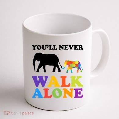 Youll Never Walk Alone Autism Awareness Elephant Coffee Mug back