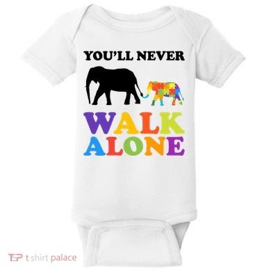 Youll Never Walk Alone Autism Awareness Elephant Baby Bodysuit