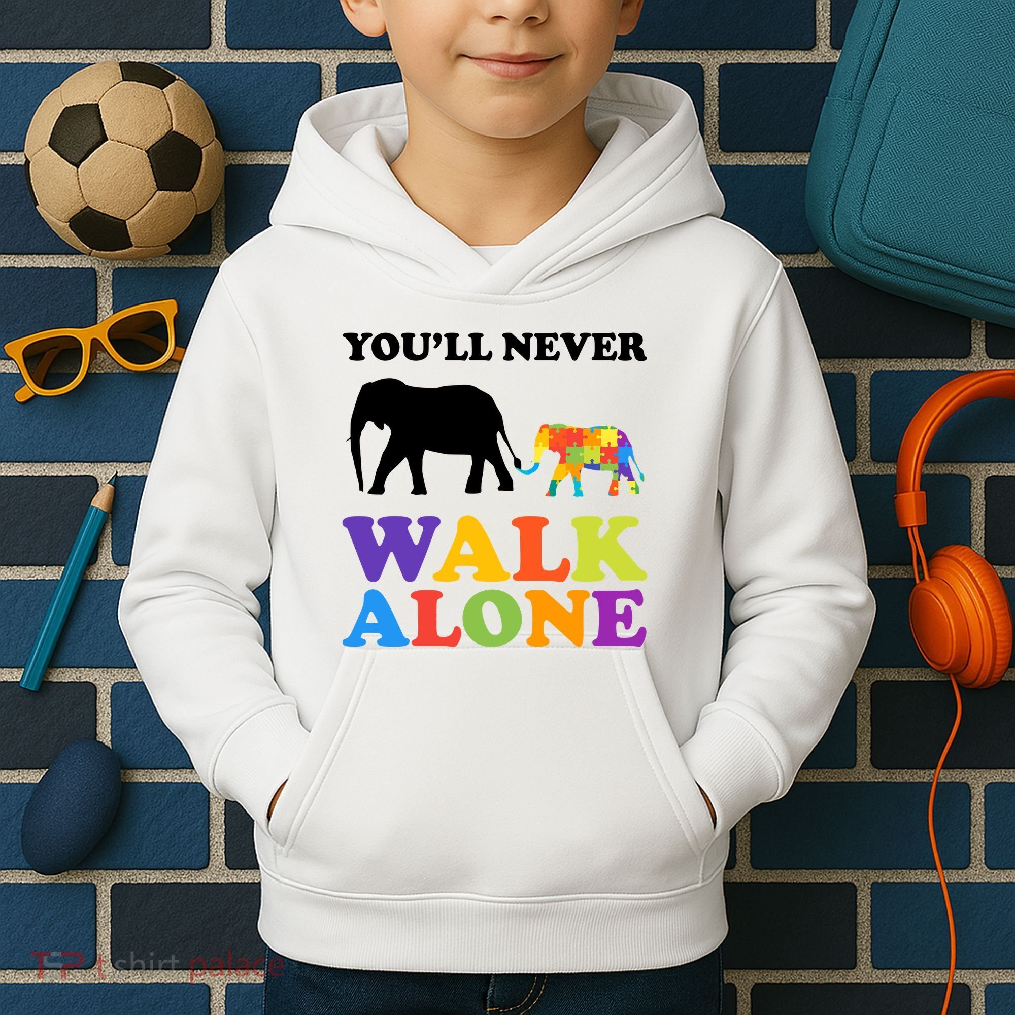 Youll Never Walk Alone Autism Awareness Elephant Kids Hoodie