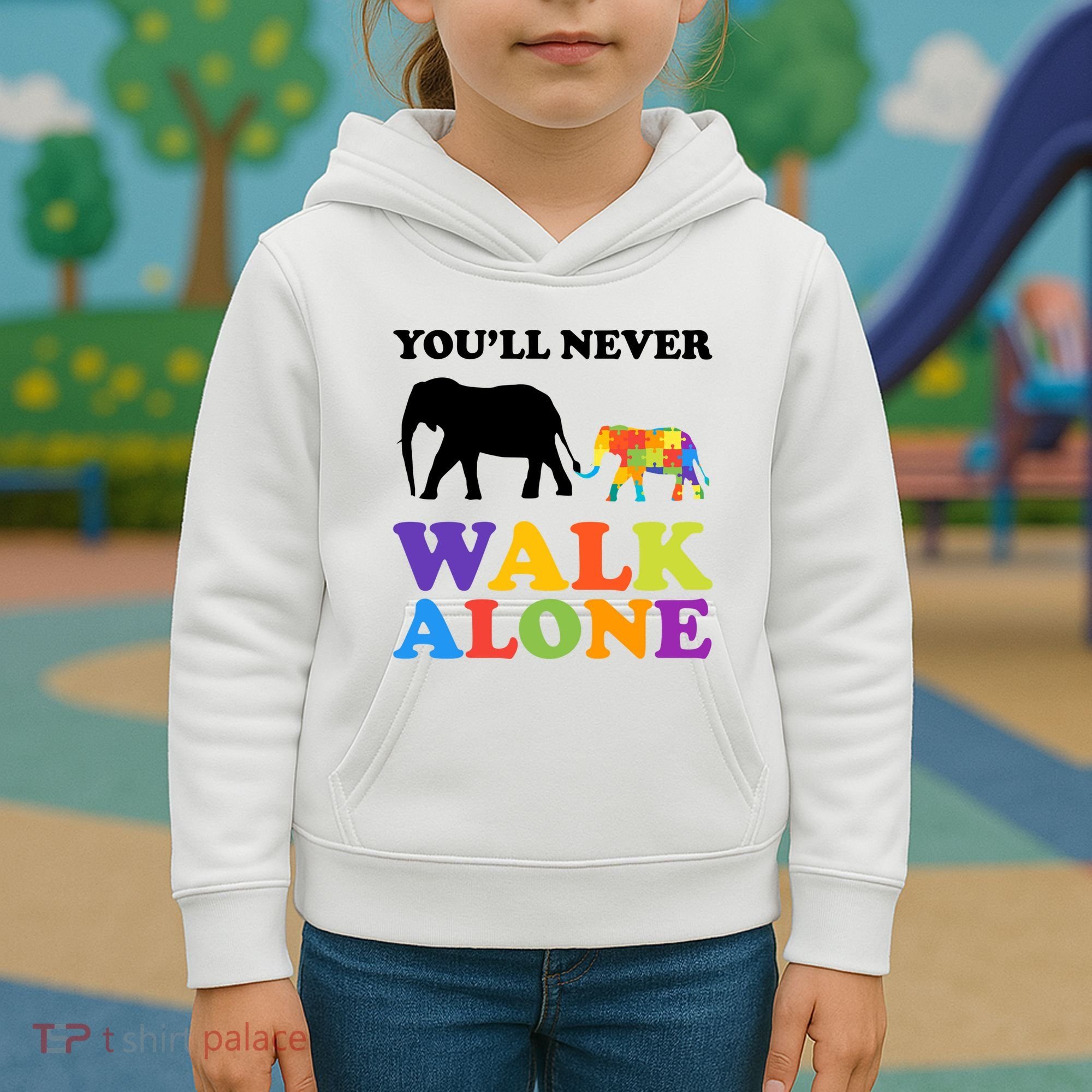 Youll Never Walk Alone Autism Awareness Elephant Kids Hoodie