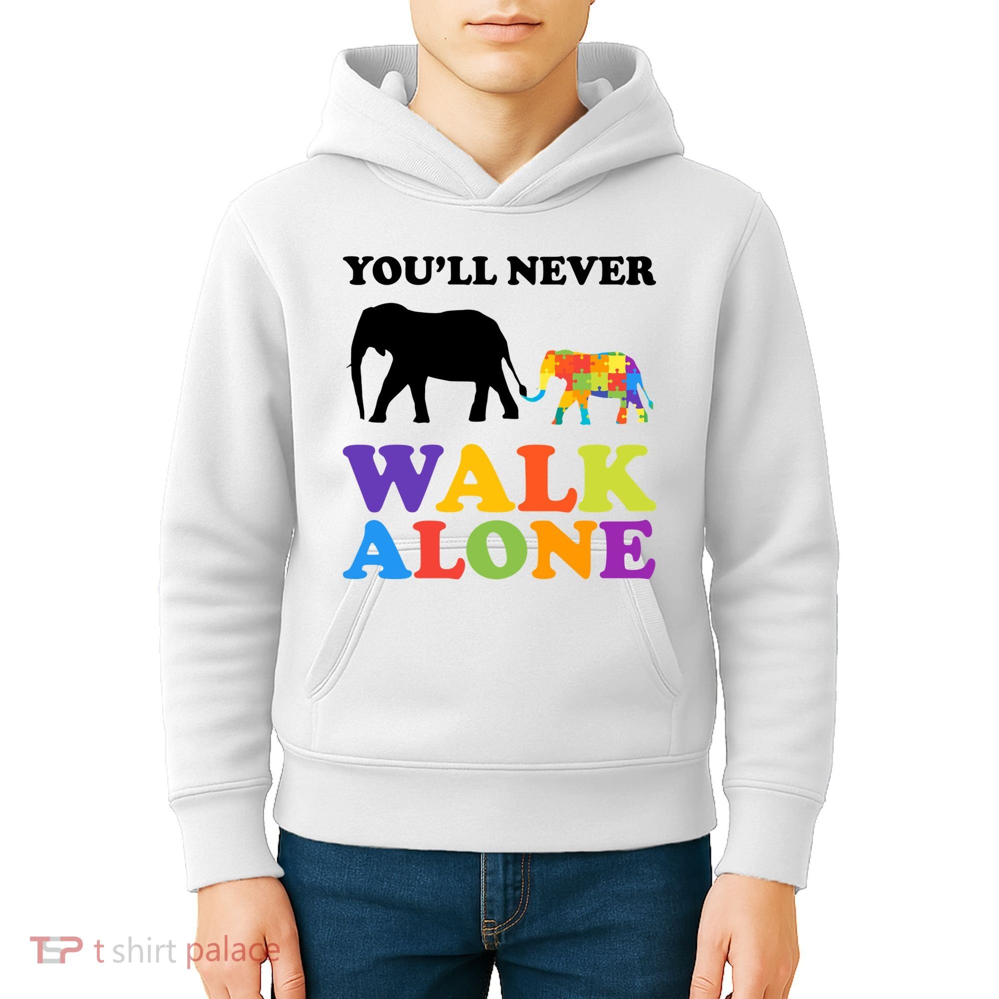 Youll Never Walk Alone Autism Awareness Elephant Kids Hoodie