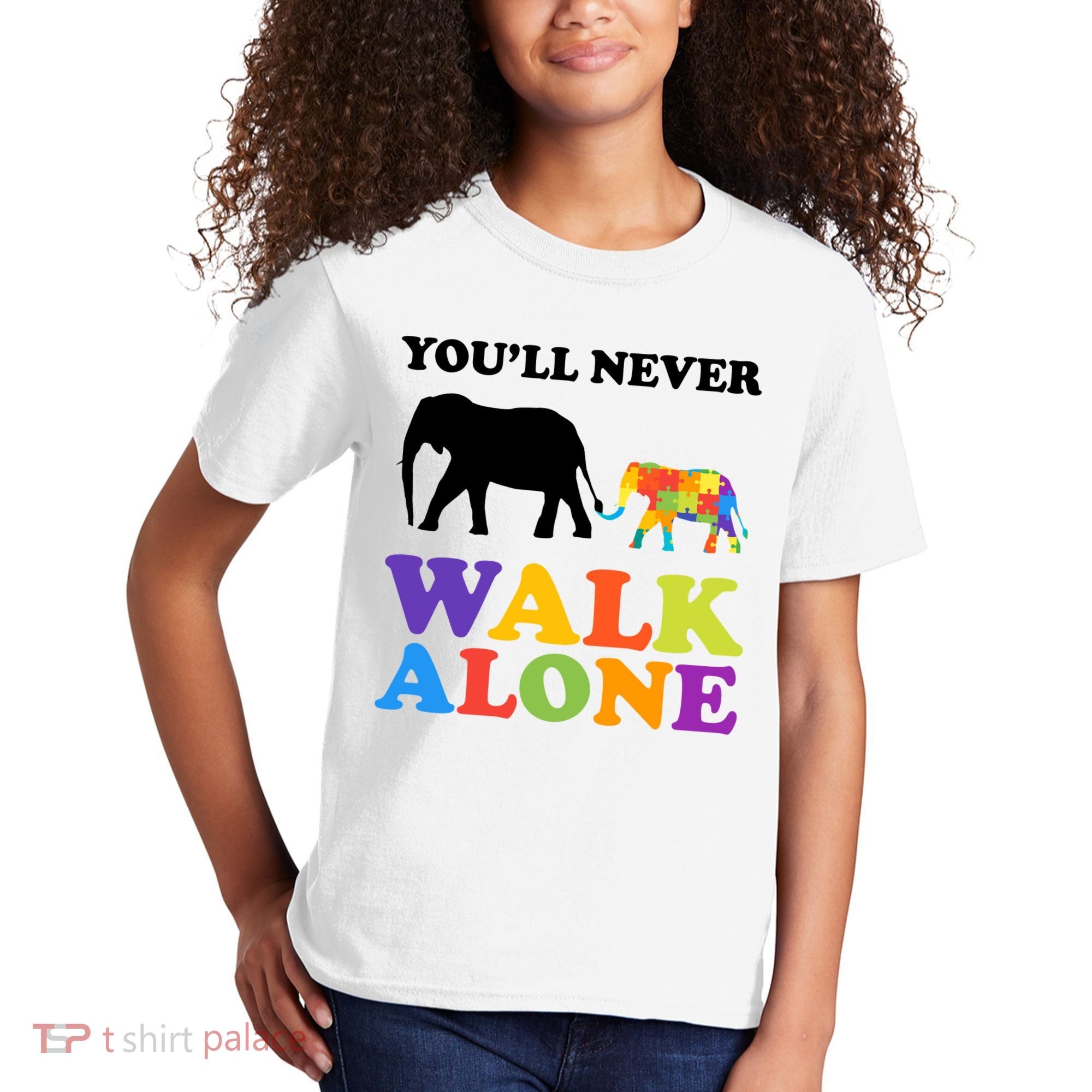 Youll Never Walk Alone Autism Awareness Elephant Kids T-Shirt