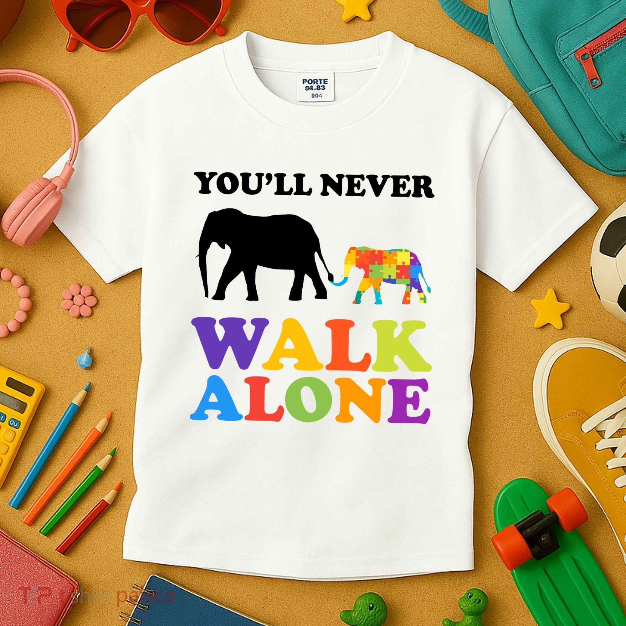 Youll Never Walk Alone Autism Awareness Elephant Kids T-Shirt