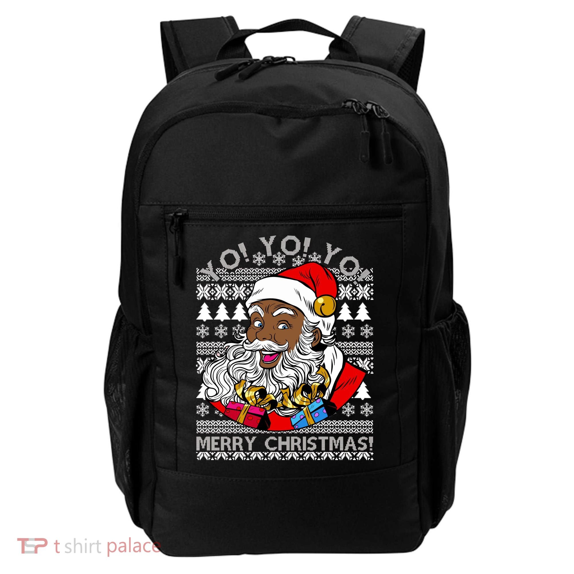 Yo Yo Yo Ho Ho Ho Black Santa Claus Ugly Christmas Backpack