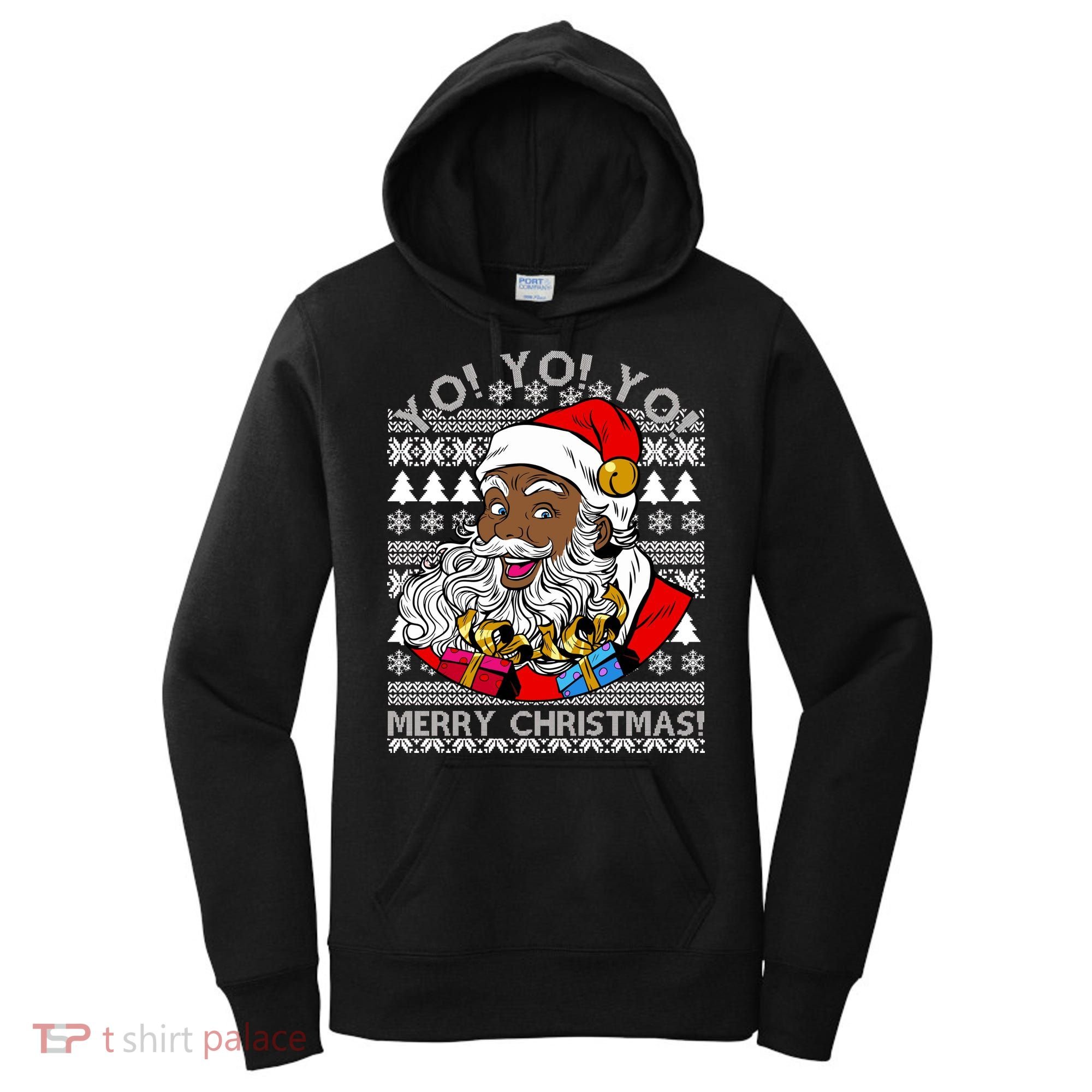 Yo Yo Yo Ho Ho Ho Black Santa Claus Ugly Christmas Women's Hoodie