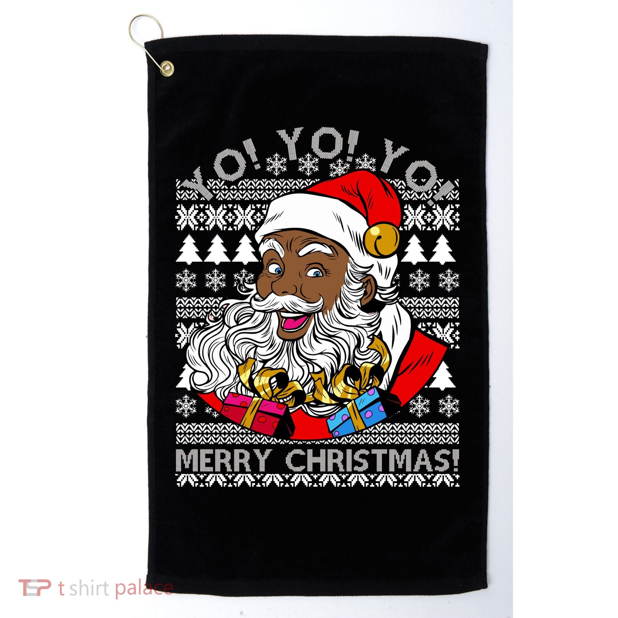 Yo Yo Yo Ho Ho Ho Black Santa Claus Ugly Christmas Golf Towel