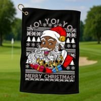 Yo Yo Yo Ho Ho Ho Black Santa Claus Ugly Christmas Golf Towel thumb 1
