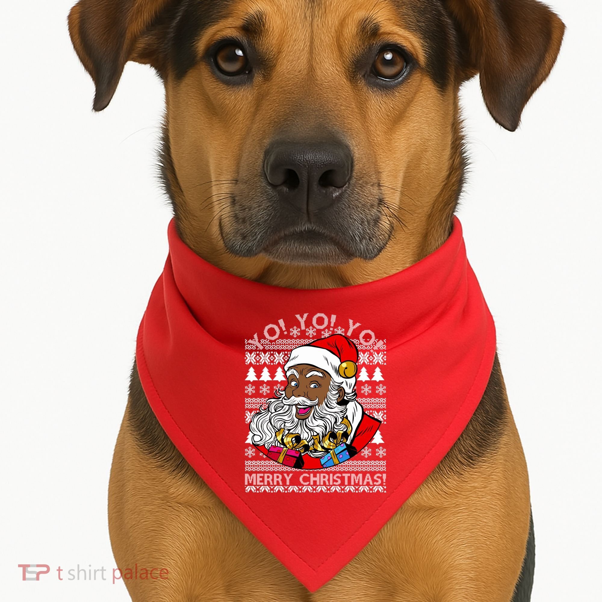Yo Yo Yo Ho Ho Ho Black Santa Claus Ugly Christmas USA-Made Doggie Bandana