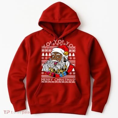 Yo Yo Yo Ho Ho Ho Black Santa Claus Ugly Christmas Hoodie