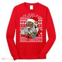 Yo Yo Yo Ho Ho Ho Black Santa Claus Ugly Christmas Long Sleeve Shirt thumb 0