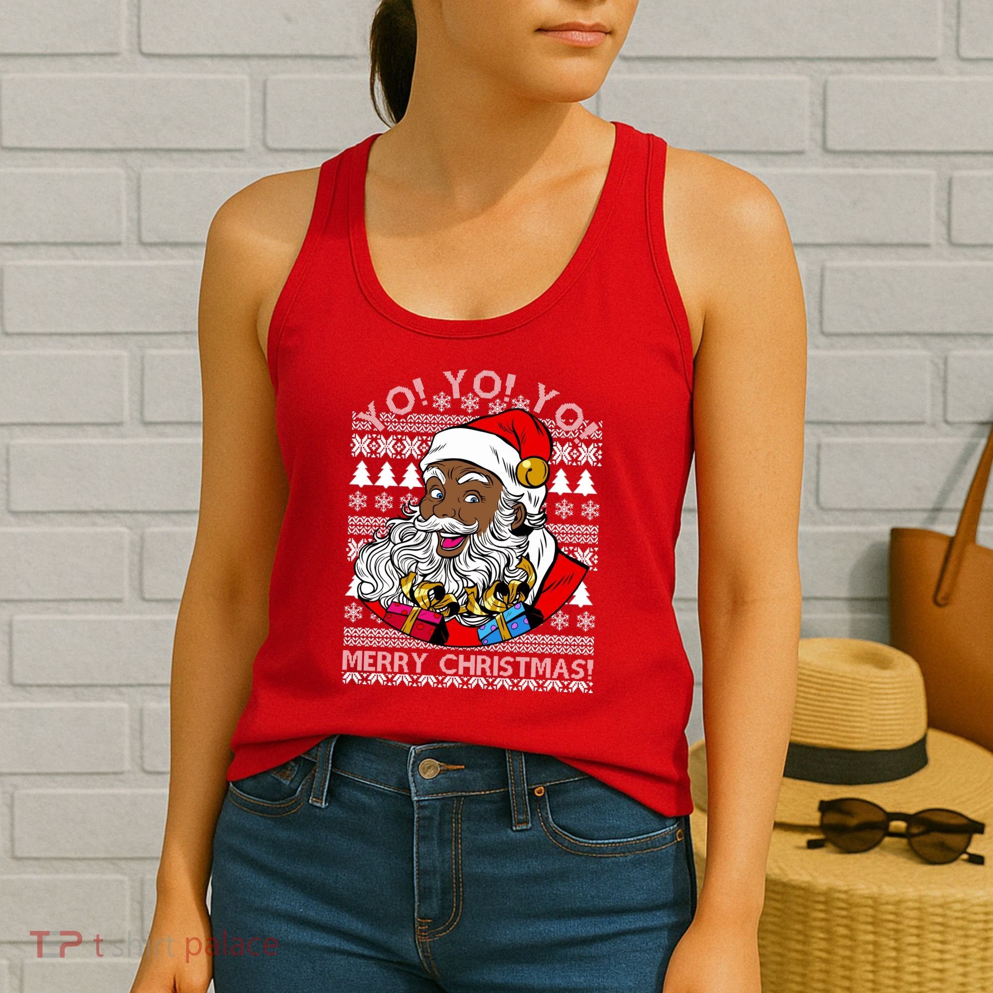 Yo Yo Yo Ho Ho Ho Black Santa Claus Ugly Christmas Women's Tank Top