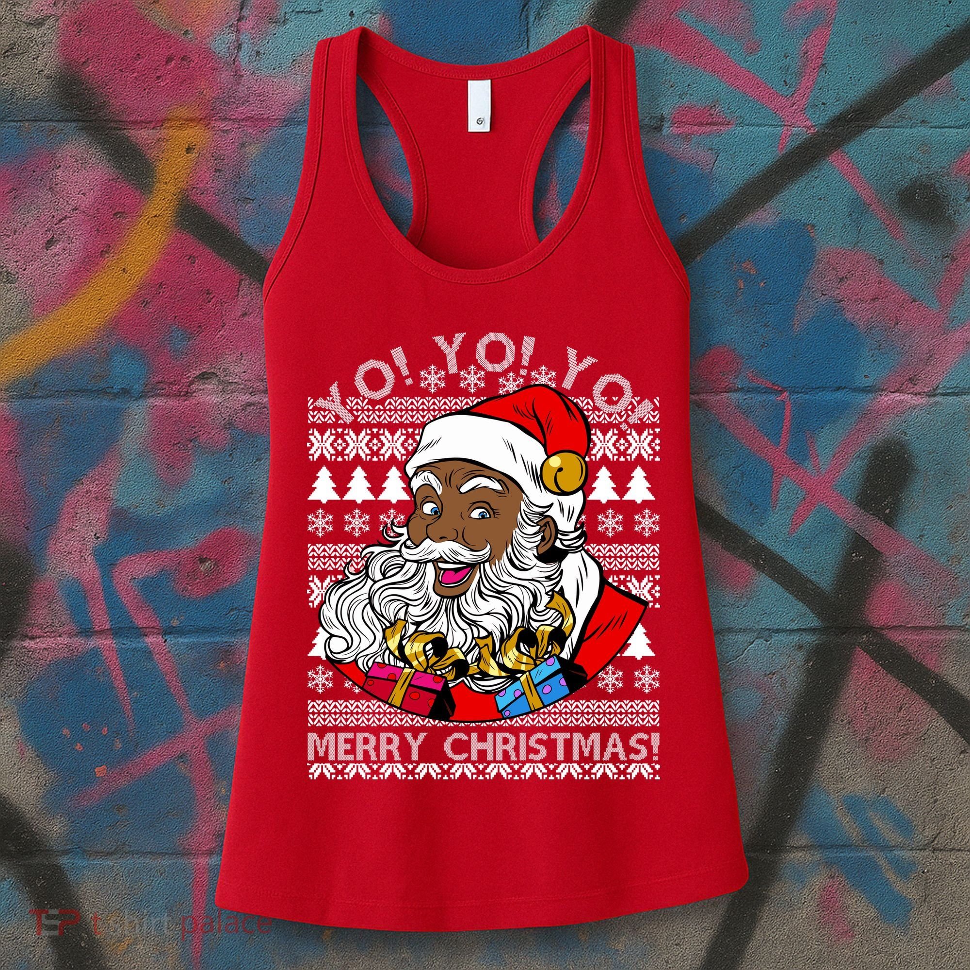Yo Yo Yo Ho Ho Ho Black Santa Claus Ugly Christmas Women's Tank Top