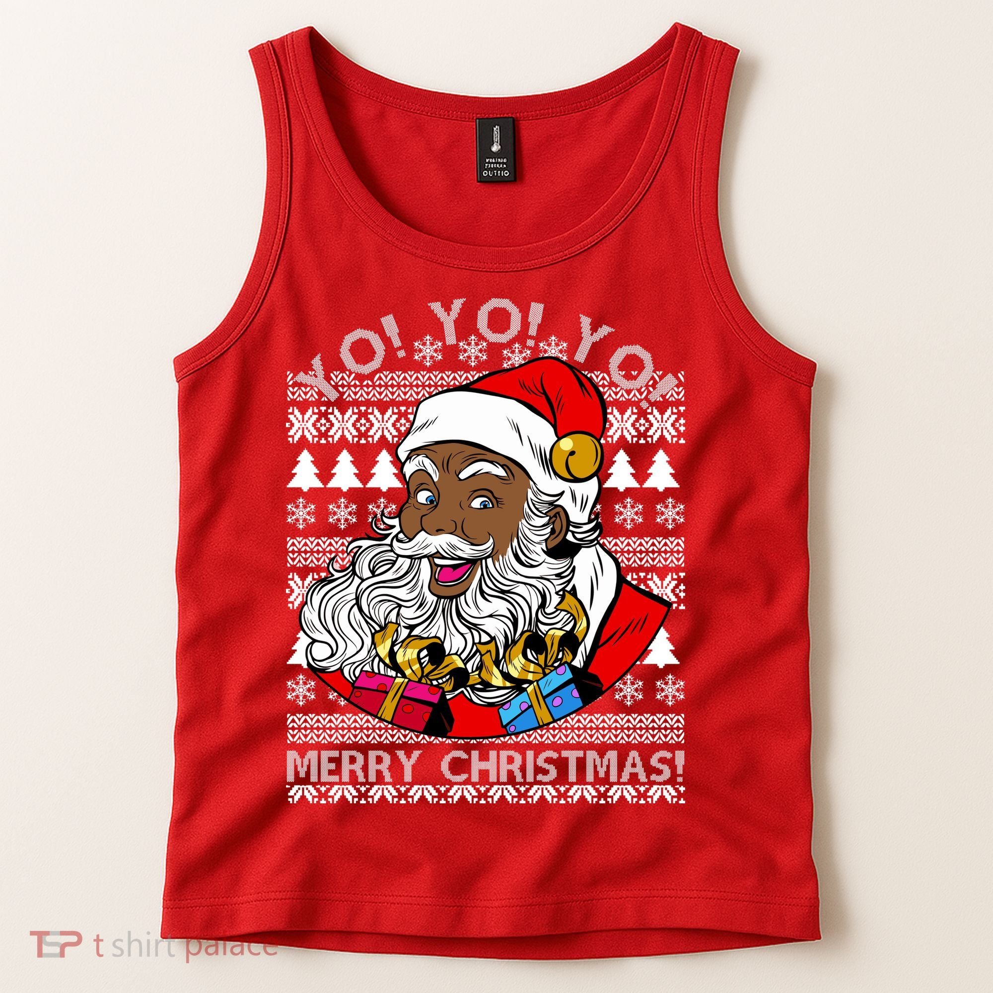 Yo Yo Yo Ho Ho Ho Black Santa Claus Ugly Christmas Tank Top