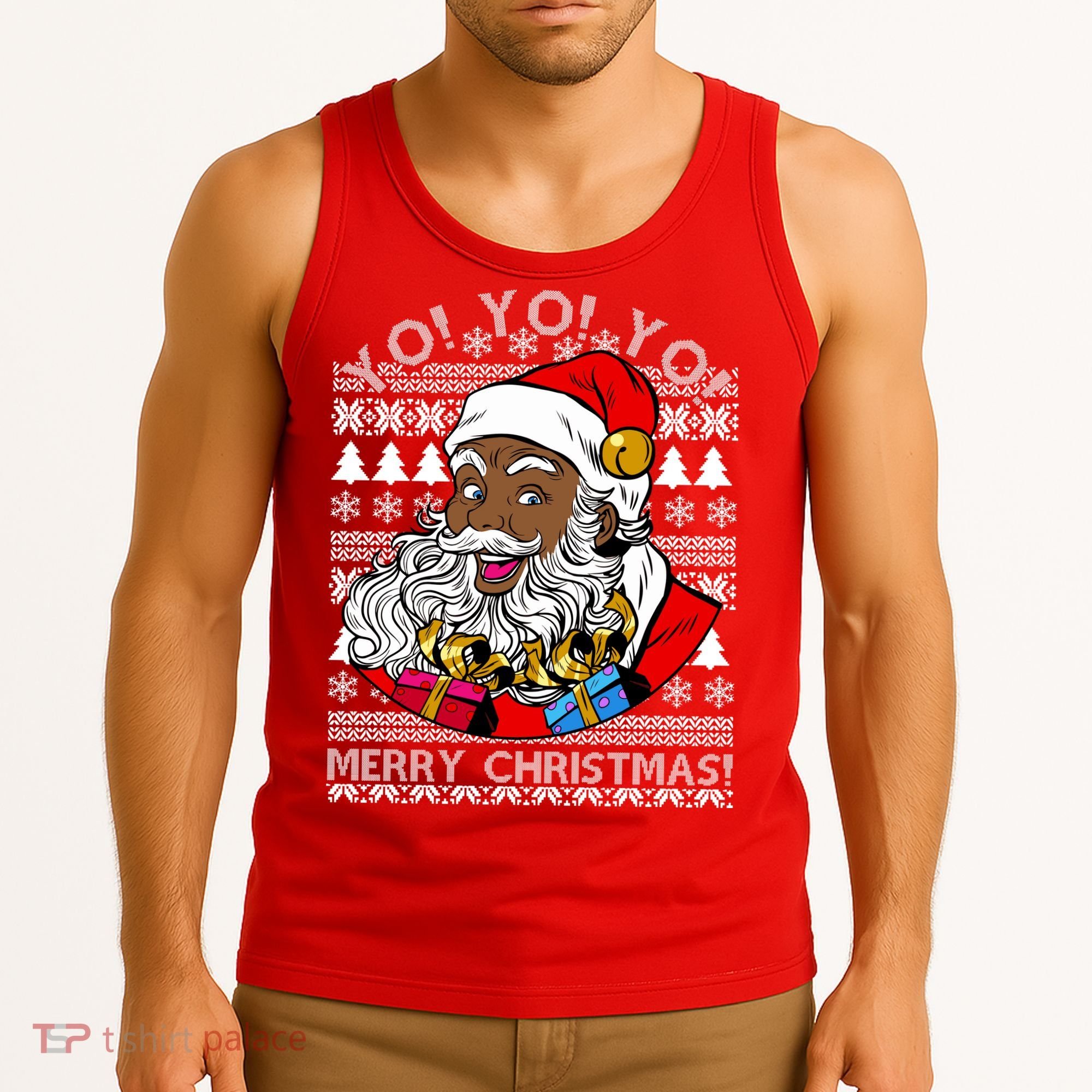 Yo Yo Yo Ho Ho Ho Black Santa Claus Ugly Christmas Tank Top