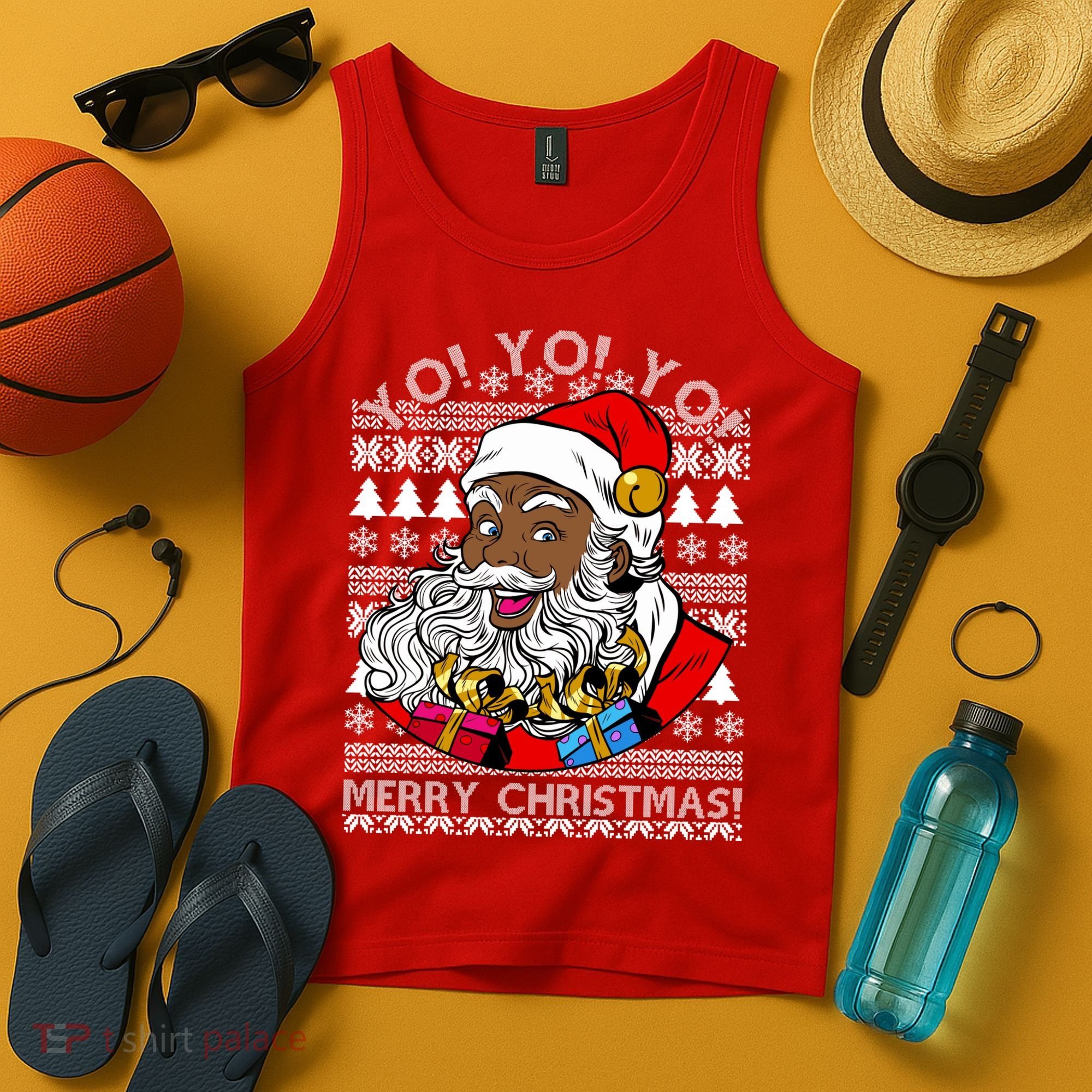 Yo Yo Yo Ho Ho Ho Black Santa Claus Ugly Christmas Tank Top