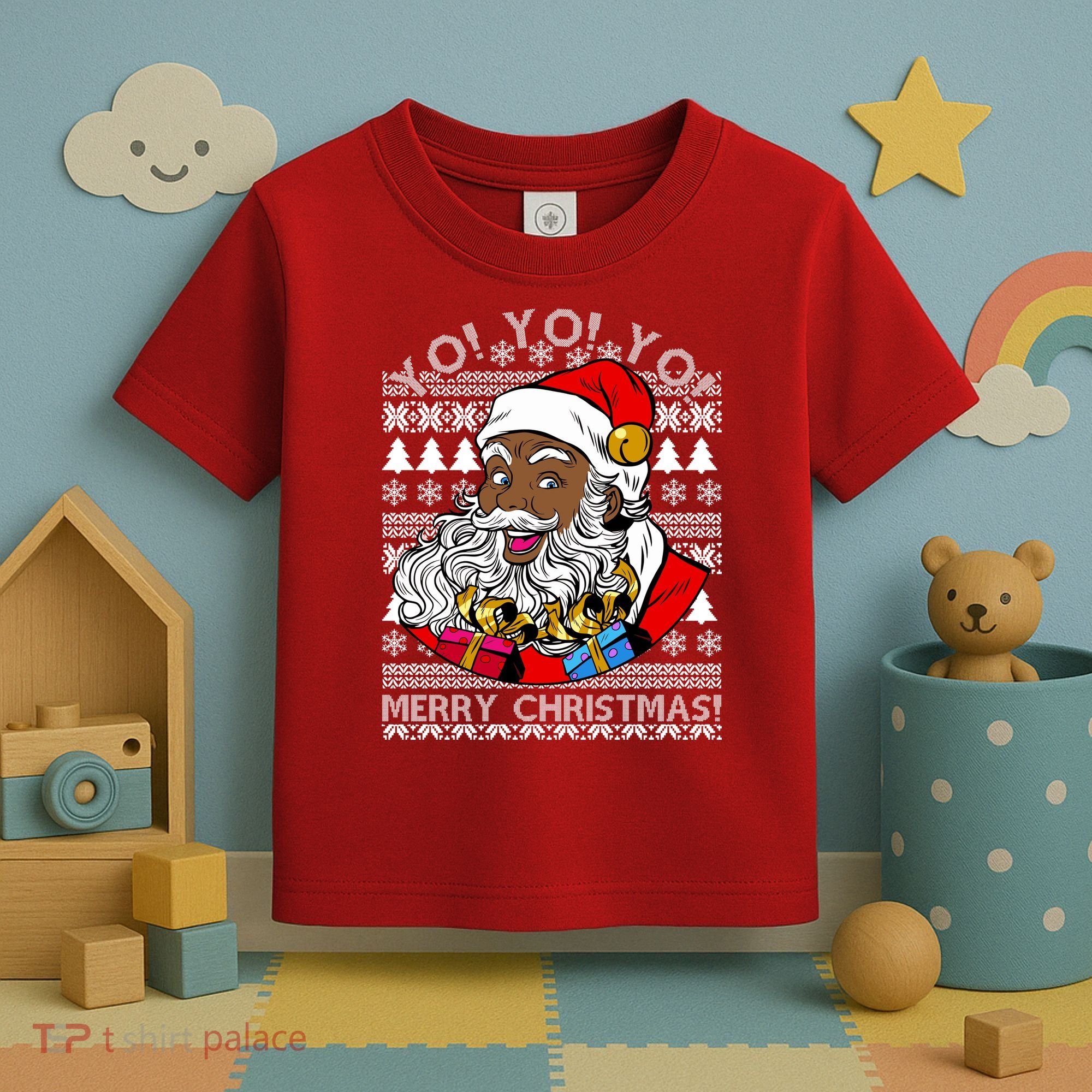 Yo Yo Yo Ho Ho Ho Black Santa Claus Ugly Christmas Toddler T-Shirt