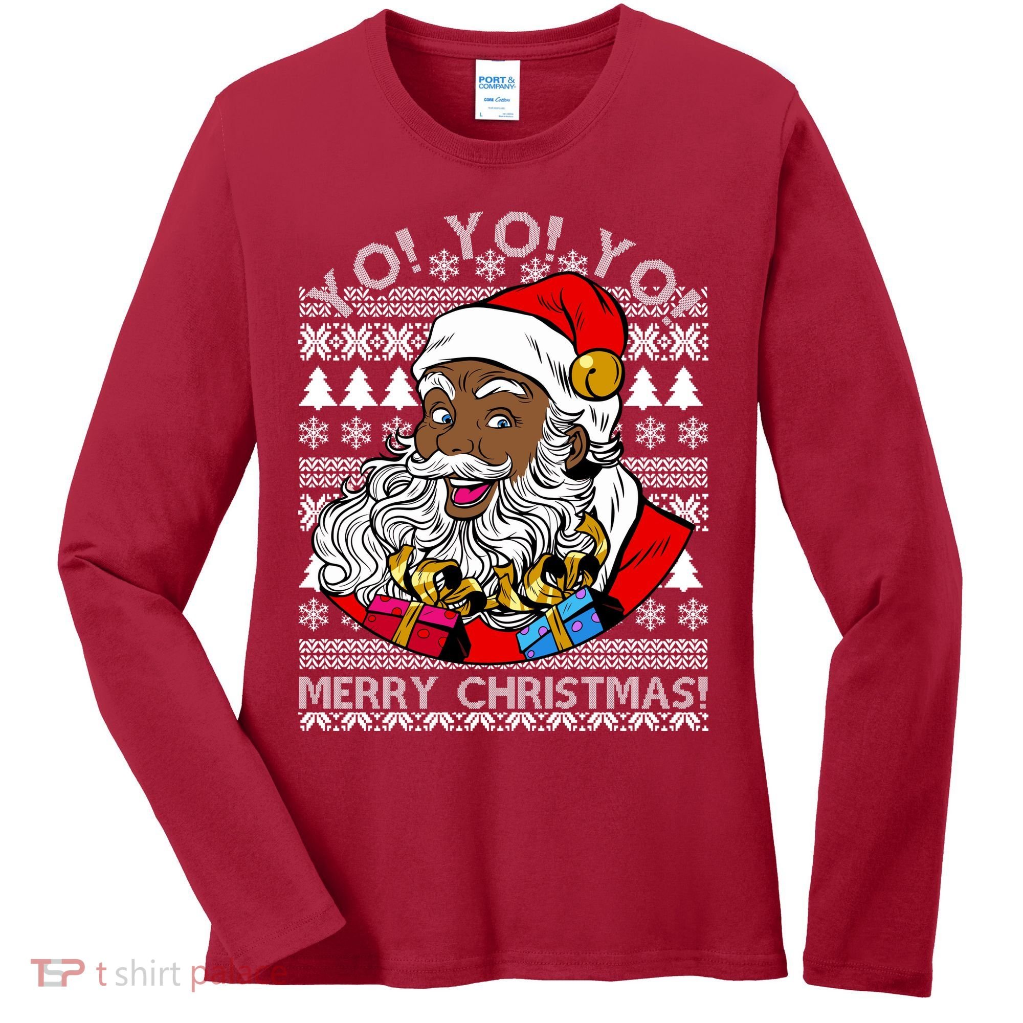 Yo Yo Yo Ho Ho Ho Black Santa Claus Ugly Christmas Women's Long Sleeve Shirt