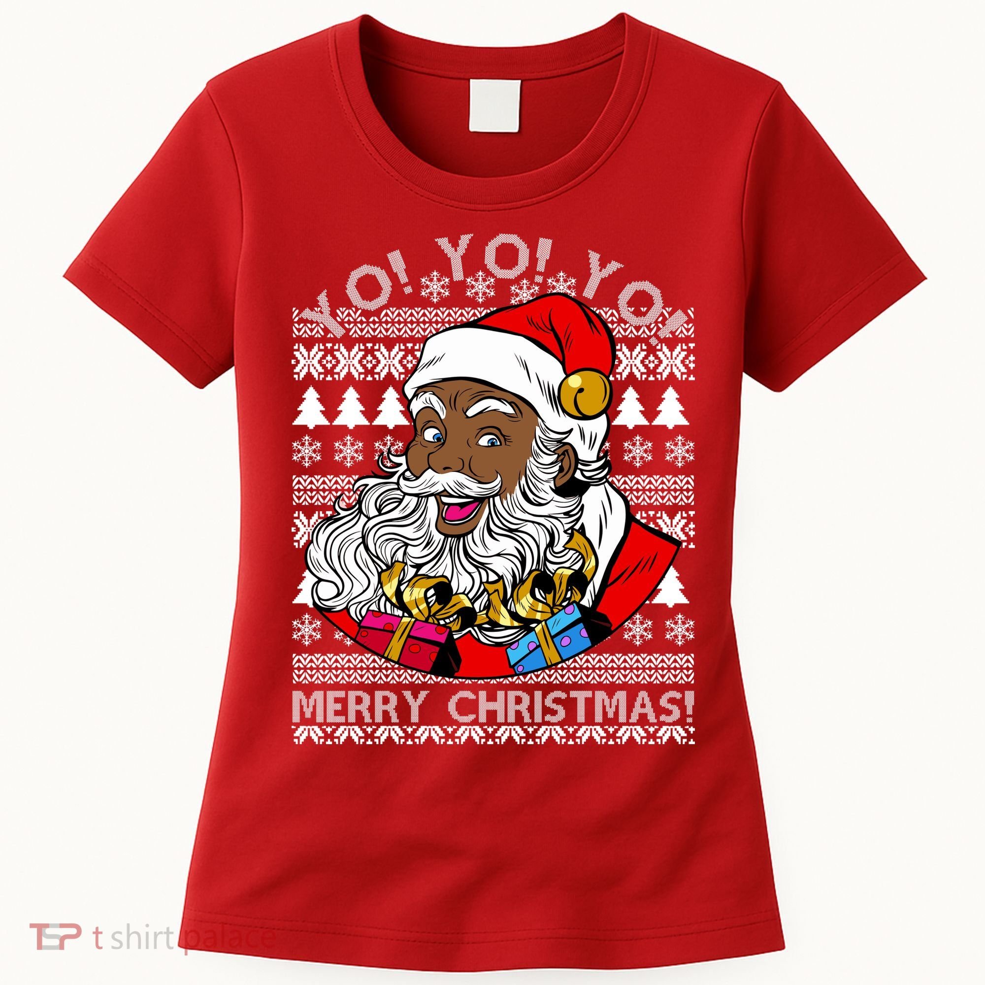 Yo Yo Yo Ho Ho Ho Black Santa Claus Ugly Christmas Women's T-Shirt