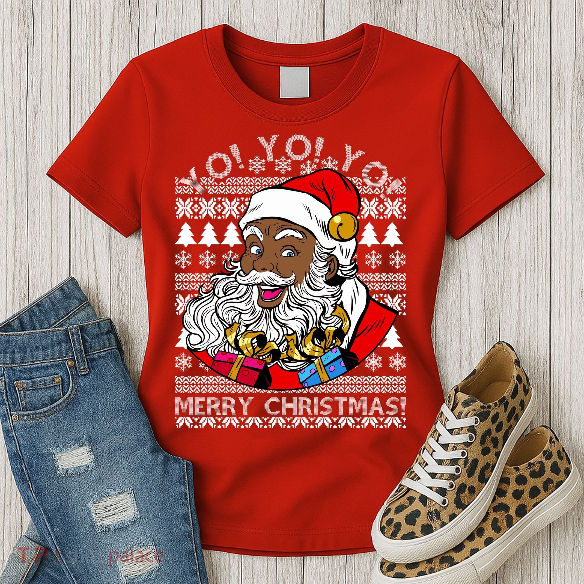 Yo Yo Yo Ho Ho Ho Black Santa Claus Ugly Christmas Women's T-Shirt