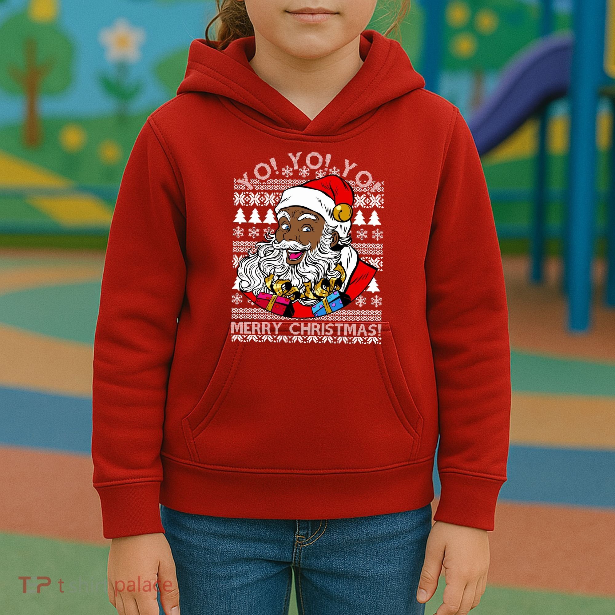 Yo Yo Yo Ho Ho Ho Black Santa Claus Ugly Christmas Kids Hoodie