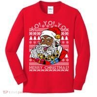 Yo Yo Yo Ho Ho Ho Black Santa Claus Ugly Christmas Kids Long Sleeve Shirt thumb 0