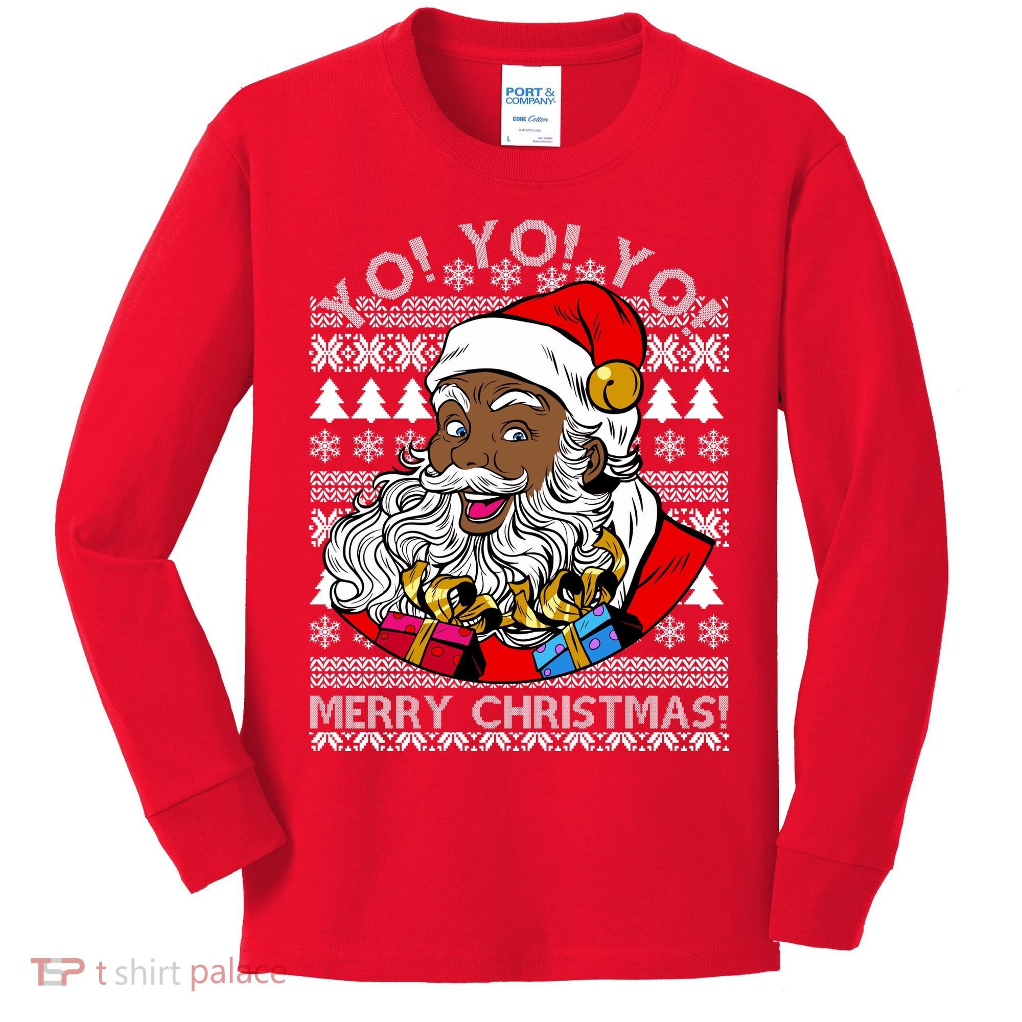 Yo Yo Yo Ho Ho Ho Black Santa Claus Ugly Christmas Kids Long Sleeve Shirt