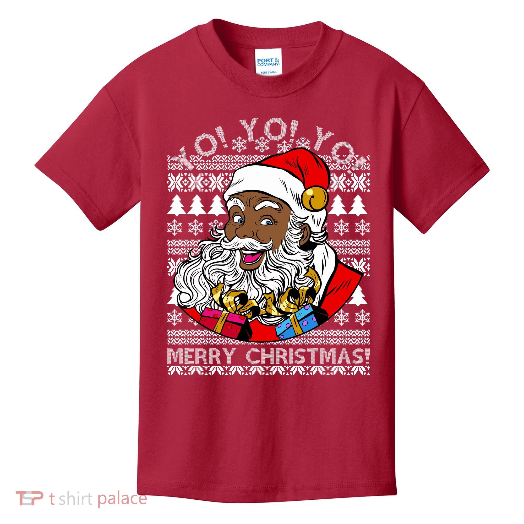 Yo Yo Yo Ho Ho Ho Black Santa Claus Ugly Christmas Kids T-Shirt