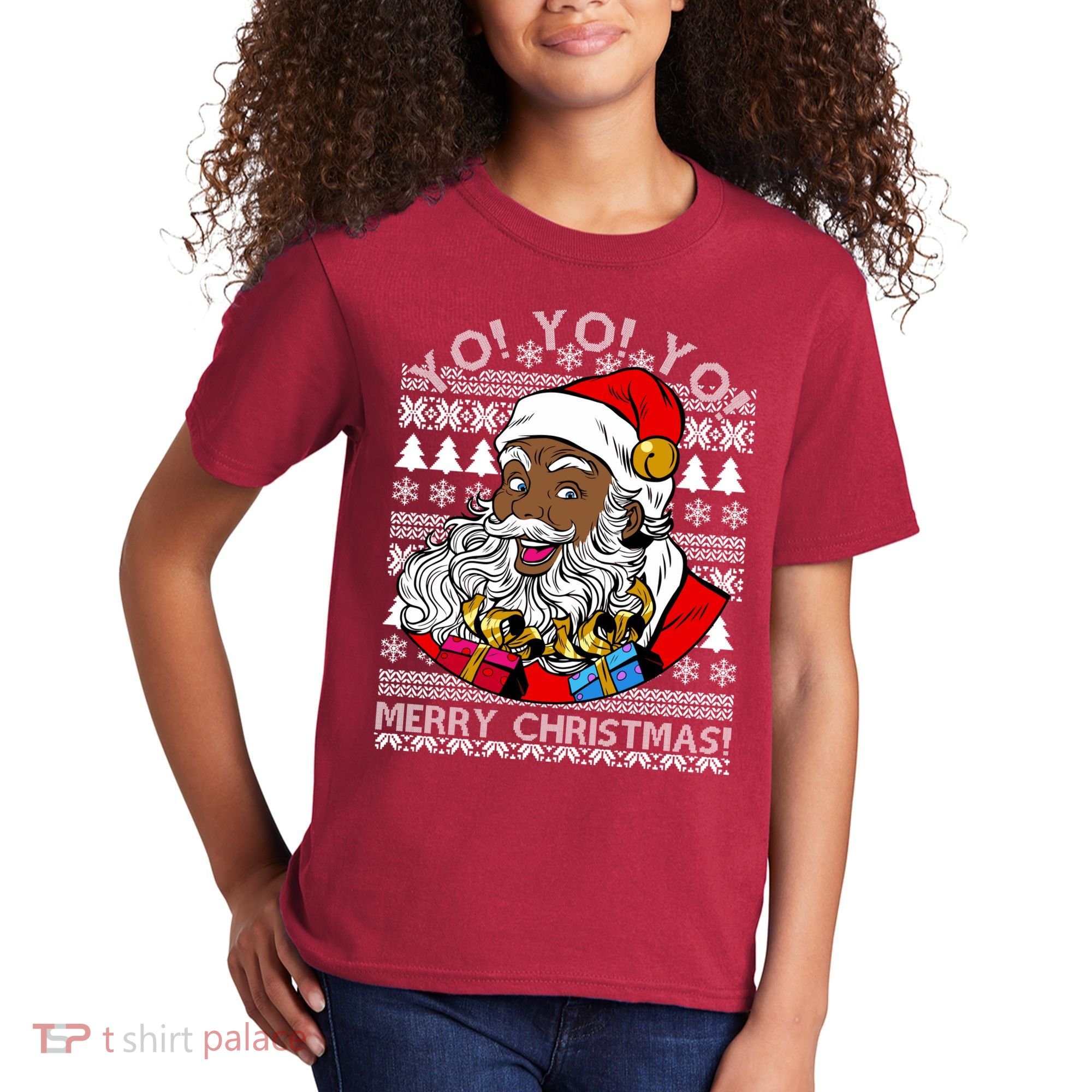Yo Yo Yo Ho Ho Ho Black Santa Claus Ugly Christmas Kids T-Shirt