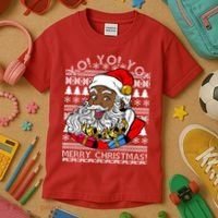 Yo Yo Yo Ho Ho Ho Black Santa Claus Ugly Christmas Kids T-Shirt thumb 3