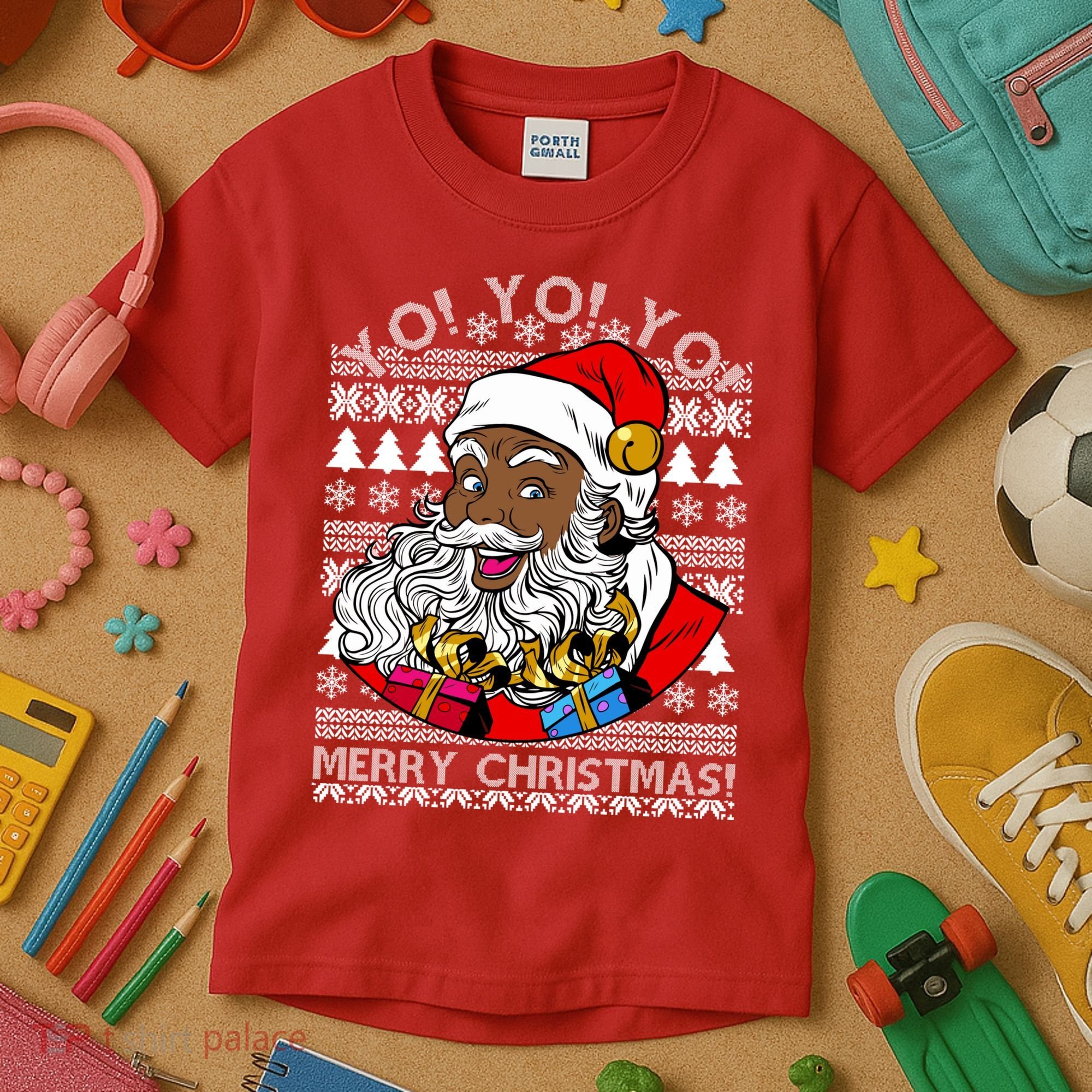 Yo Yo Yo Ho Ho Ho Black Santa Claus Ugly Christmas Kids T-Shirt