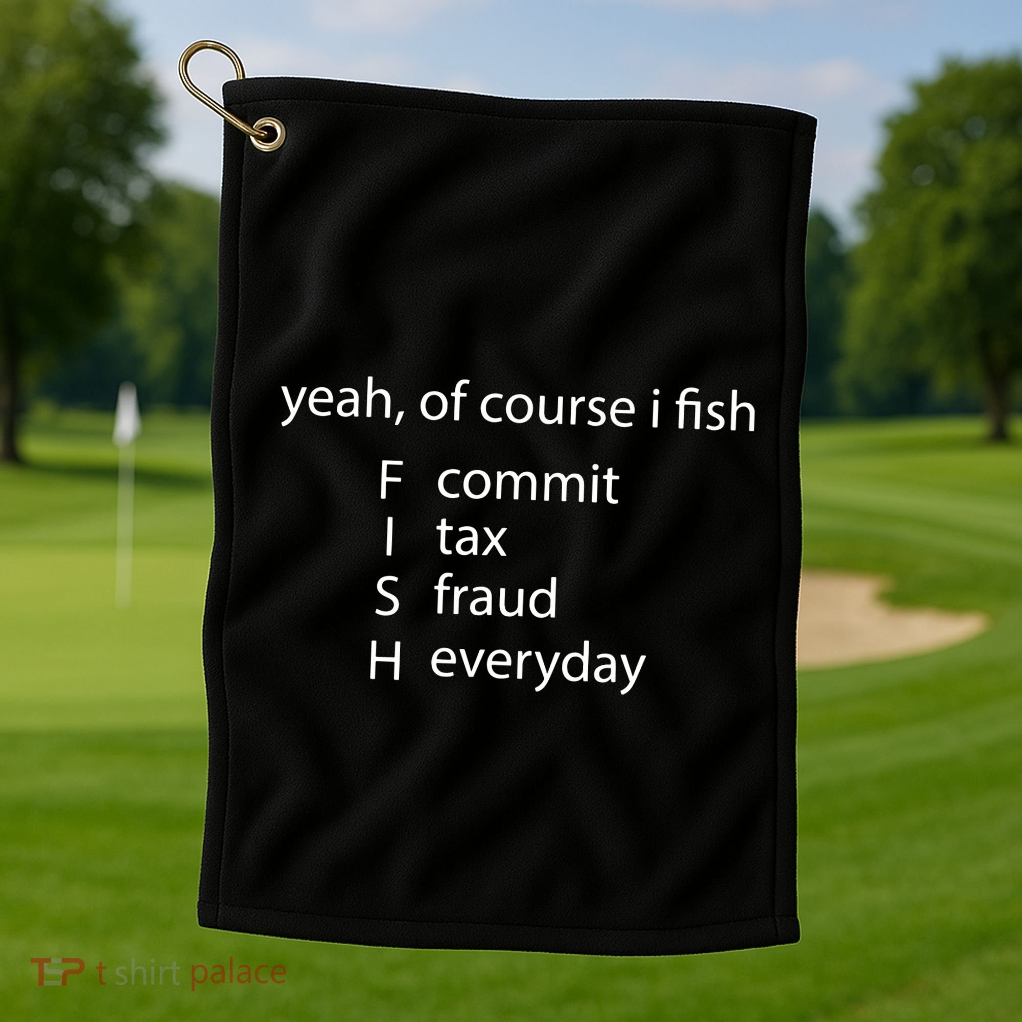 Yeah Of Course I Fish Commit Tax Fraud Everyday Fishing Golf Towel