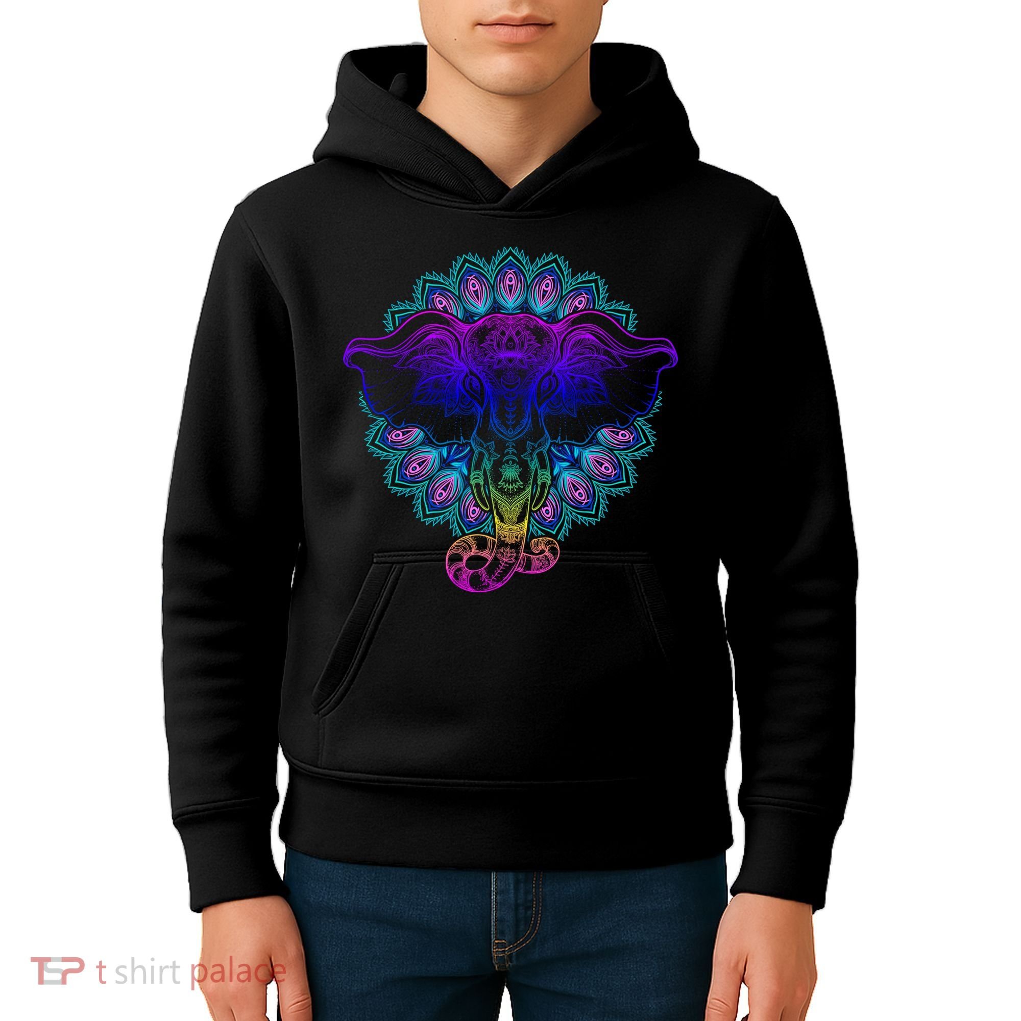 Yoga Elephant Aesthetic Ornate Stylized Kids Hoodie