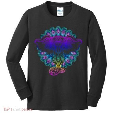 Yoga Elephant Aesthetic Ornate Stylized Kids Long Sleeve Shirt