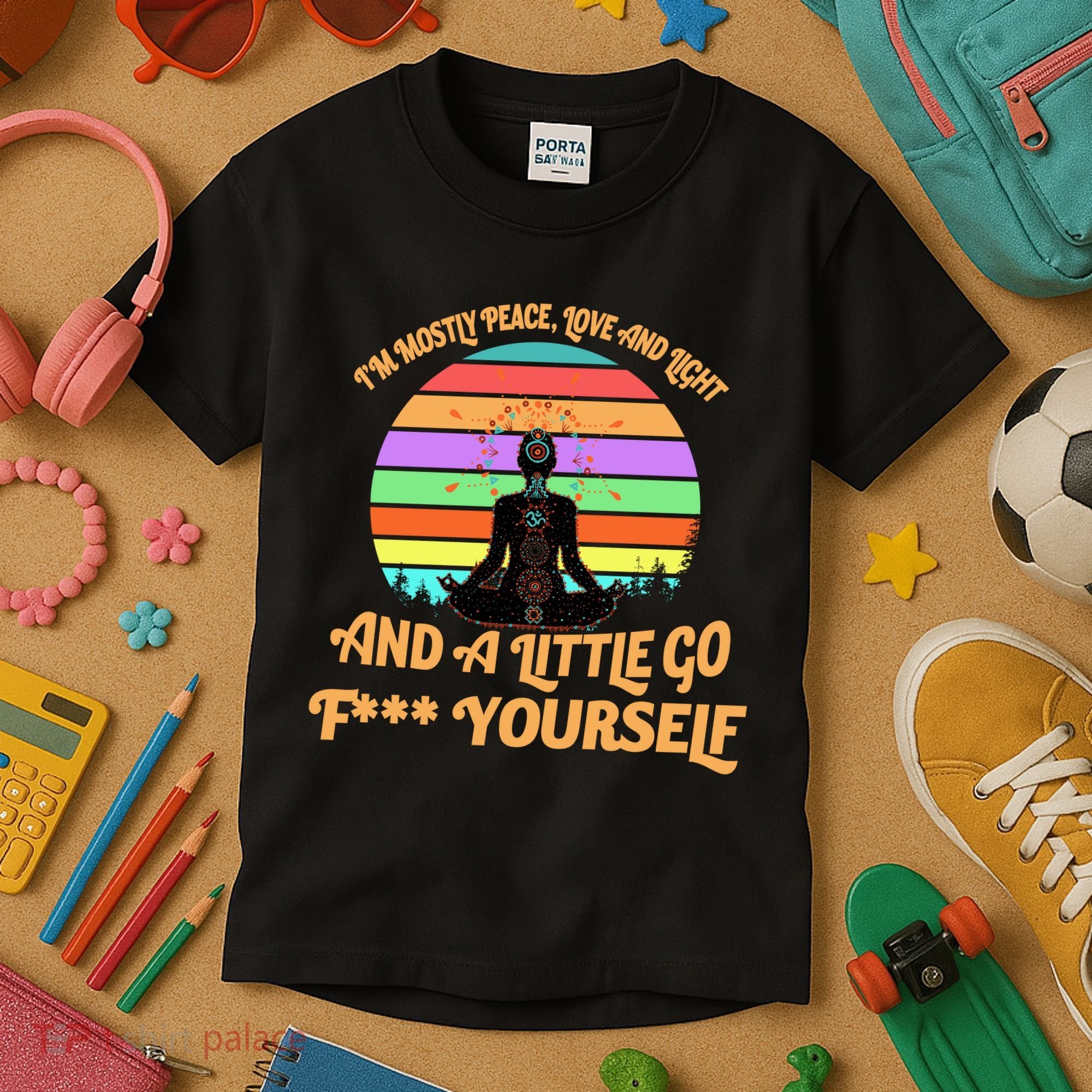 Yoga I'm Mostly Peace Love and Light and a A Little Go F Yourself Kids T-Shirt