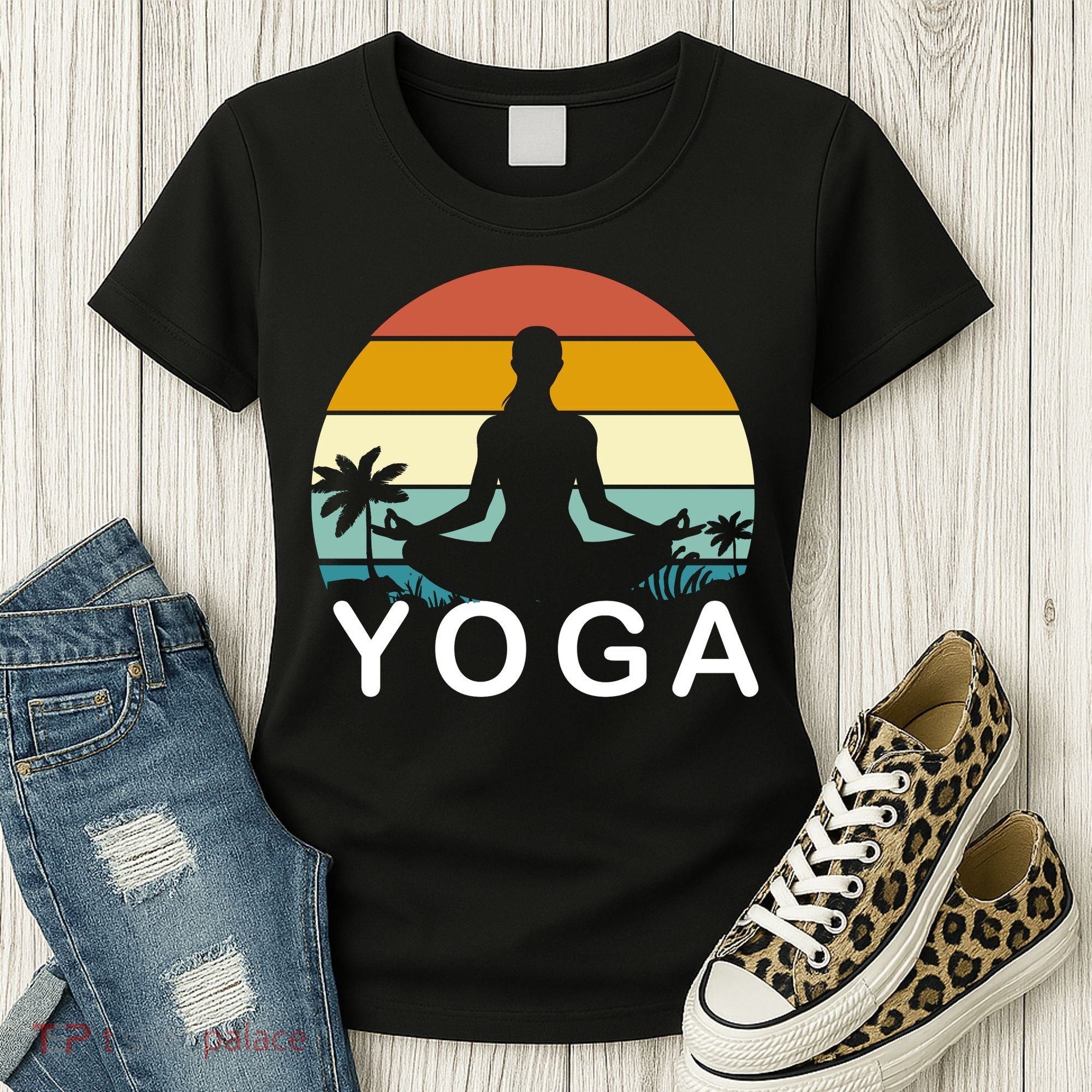 Yoga In Paradise Sunset Retro Vibes Women's T-Shirt