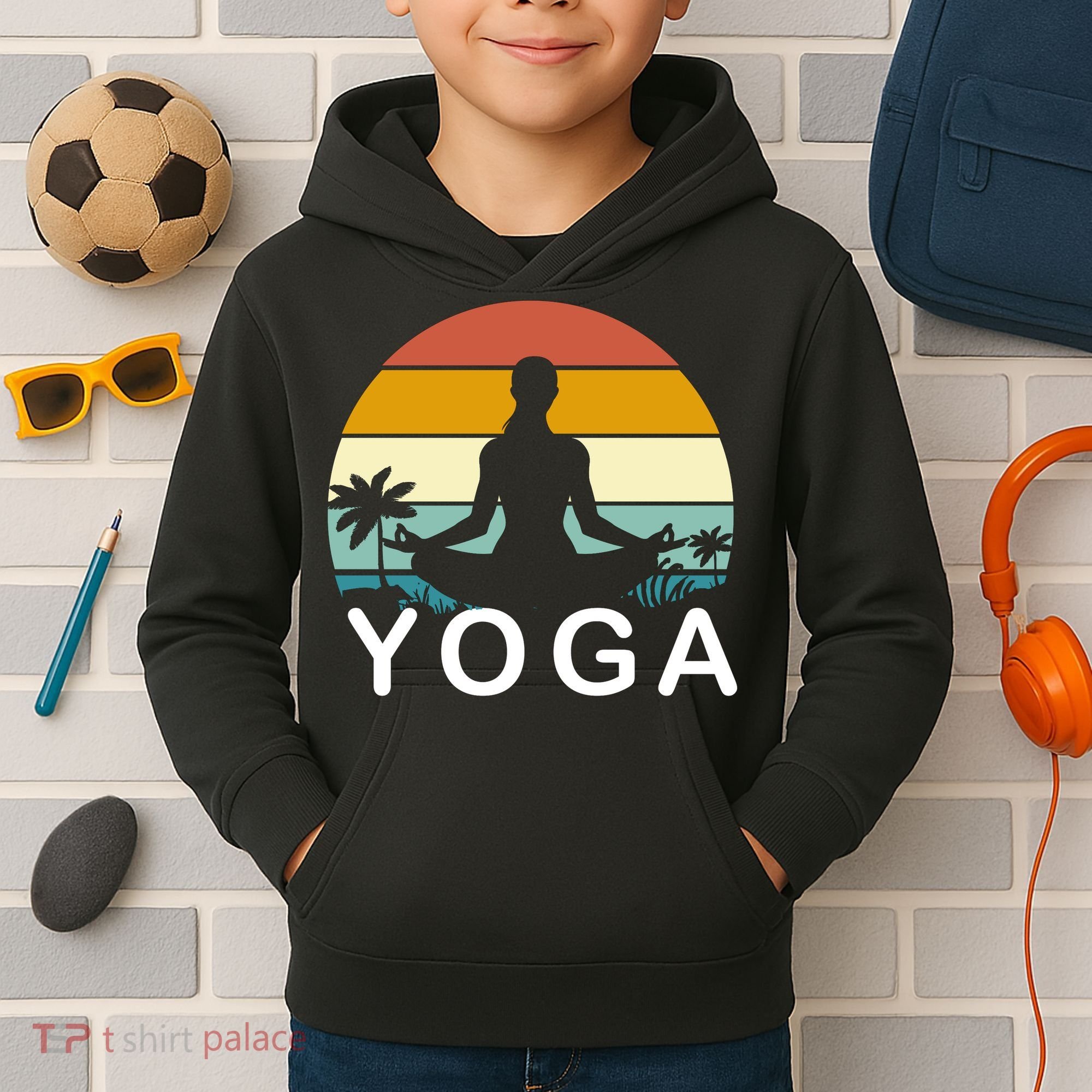 Yoga In Paradise Sunset Retro Vibes Kids Hoodie