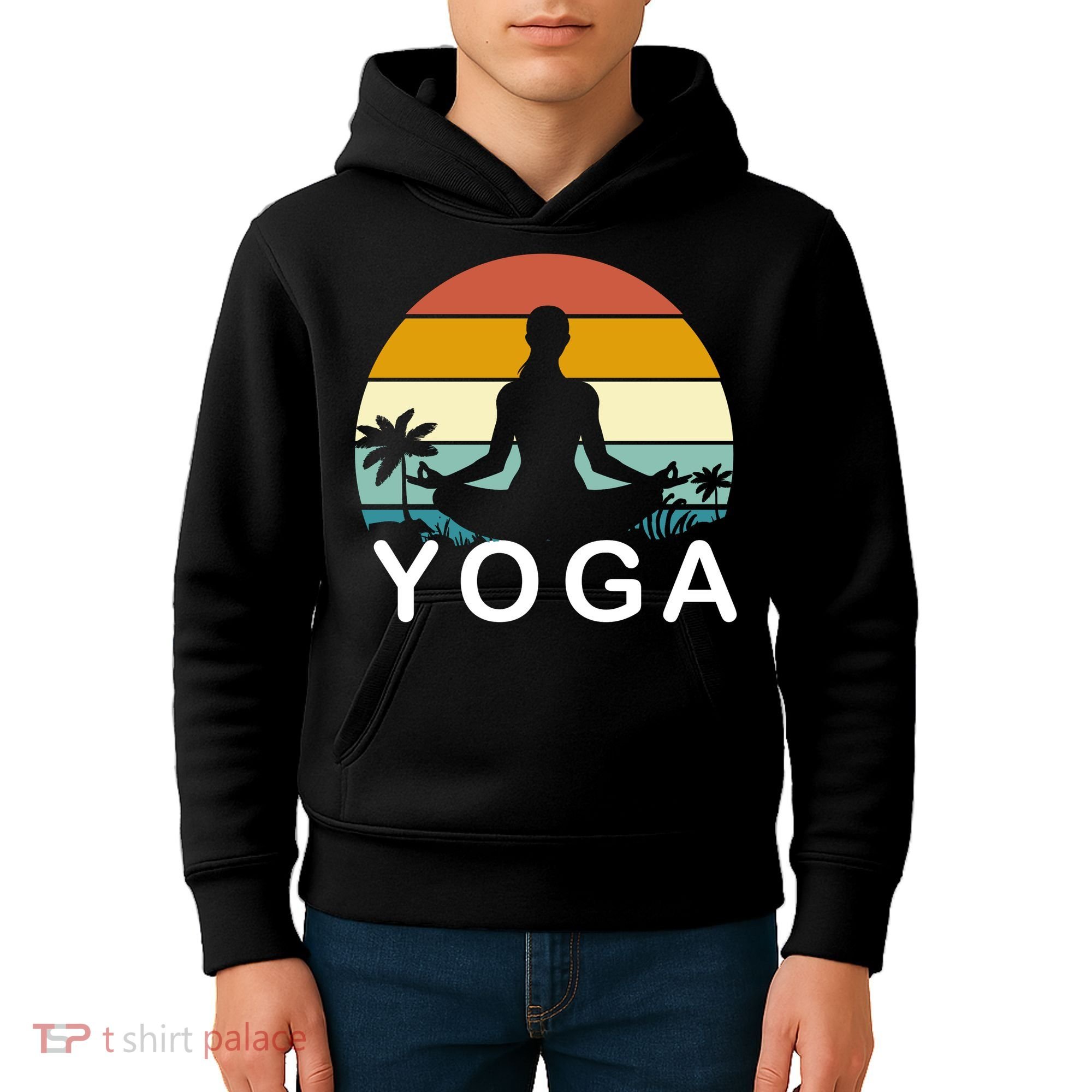 Yoga In Paradise Sunset Retro Vibes Kids Hoodie