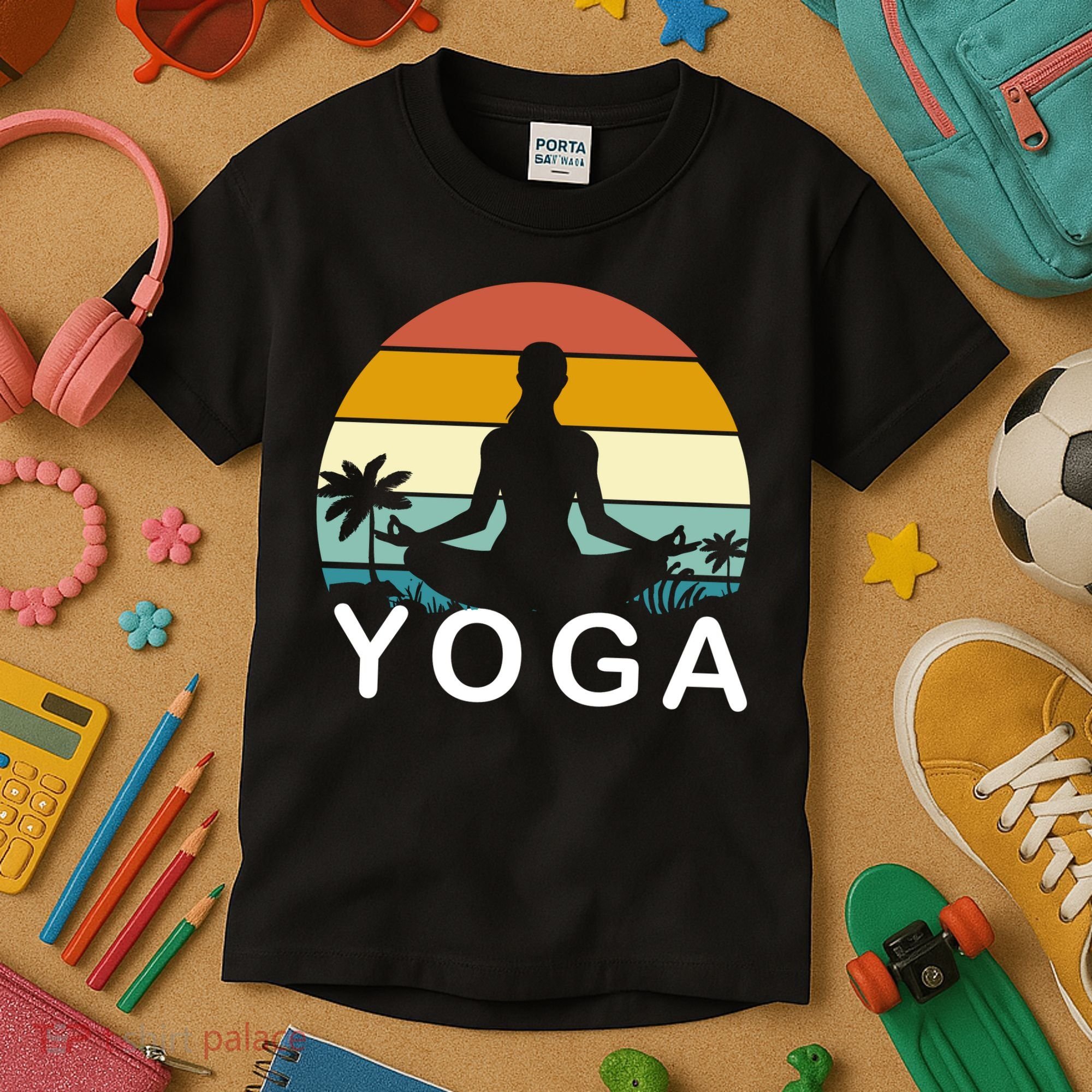 Yoga In Paradise Sunset Retro Vibes Kids T-Shirt