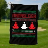Yoga Namasleigh Ugly Christmas Sweater Golf Towel thumb 1