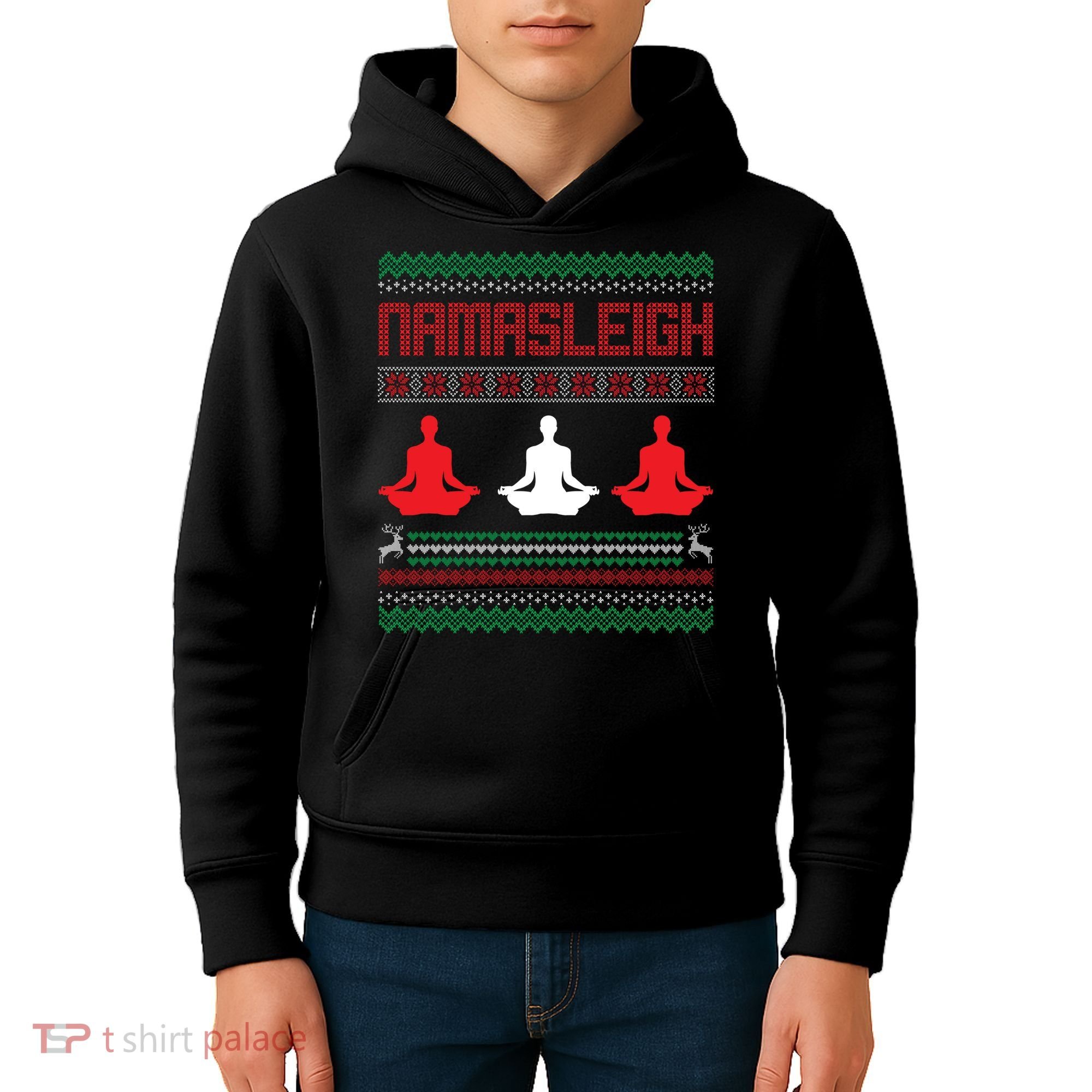Yoga Namasleigh Ugly Christmas Sweater Kids Hoodie